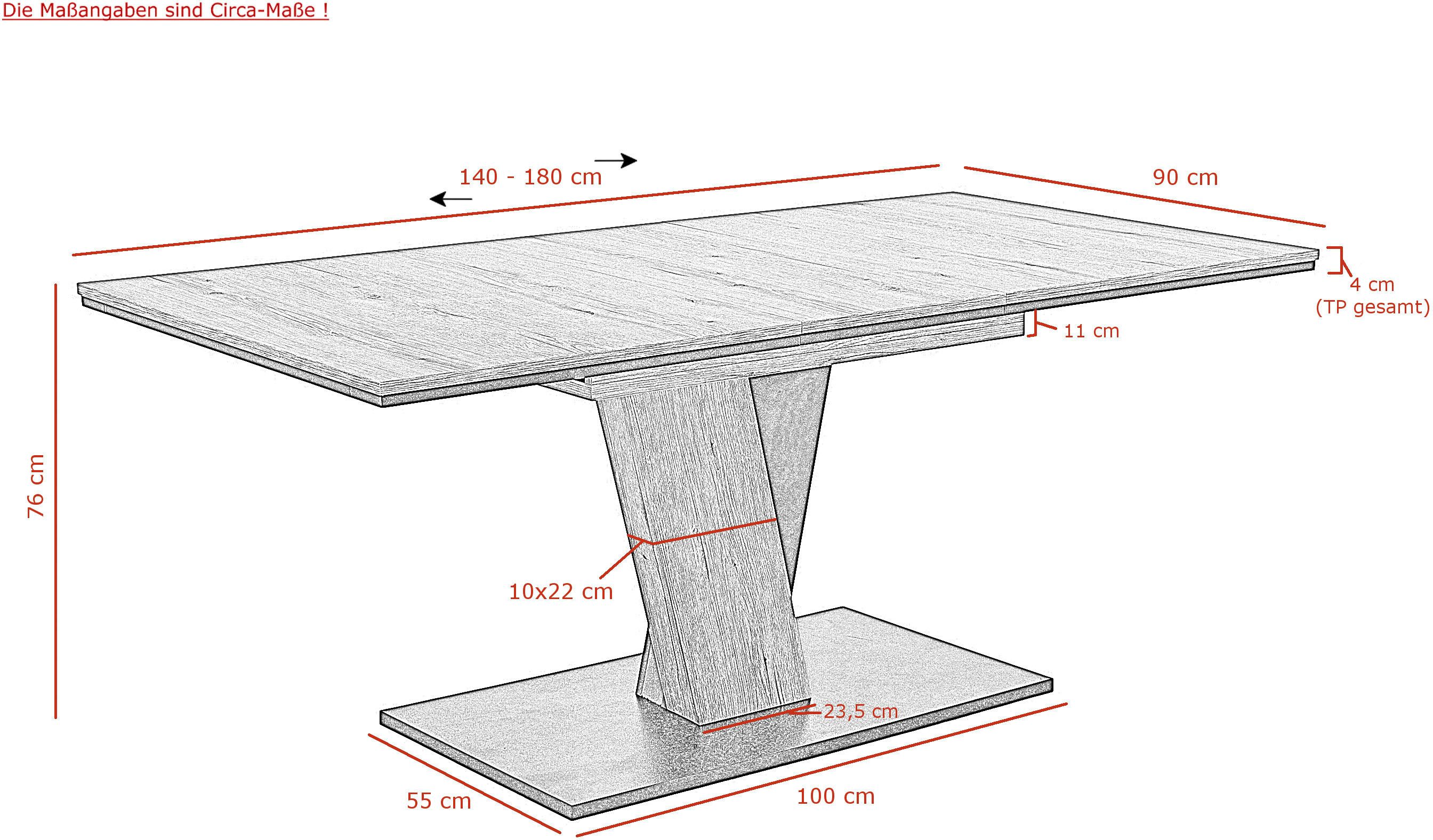 HELA Eethoek Weser Zuilentafel 140-180x90 cm, stoel met verenmand, 140 kg belastbaar (7-delig)