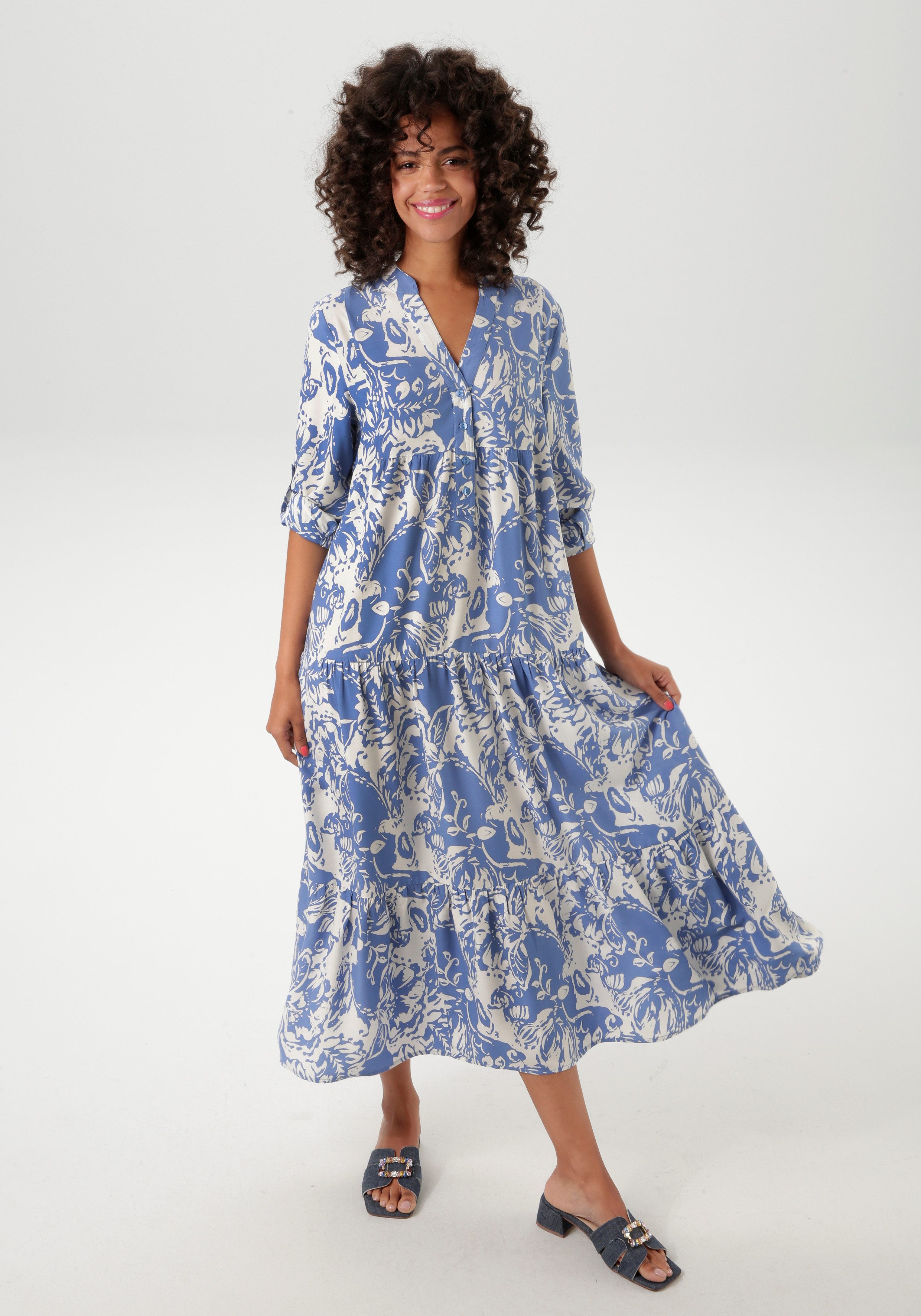 Aniston CASUAL Maxi-jurk met grote grafische bloemenprint - nieuwe collectie