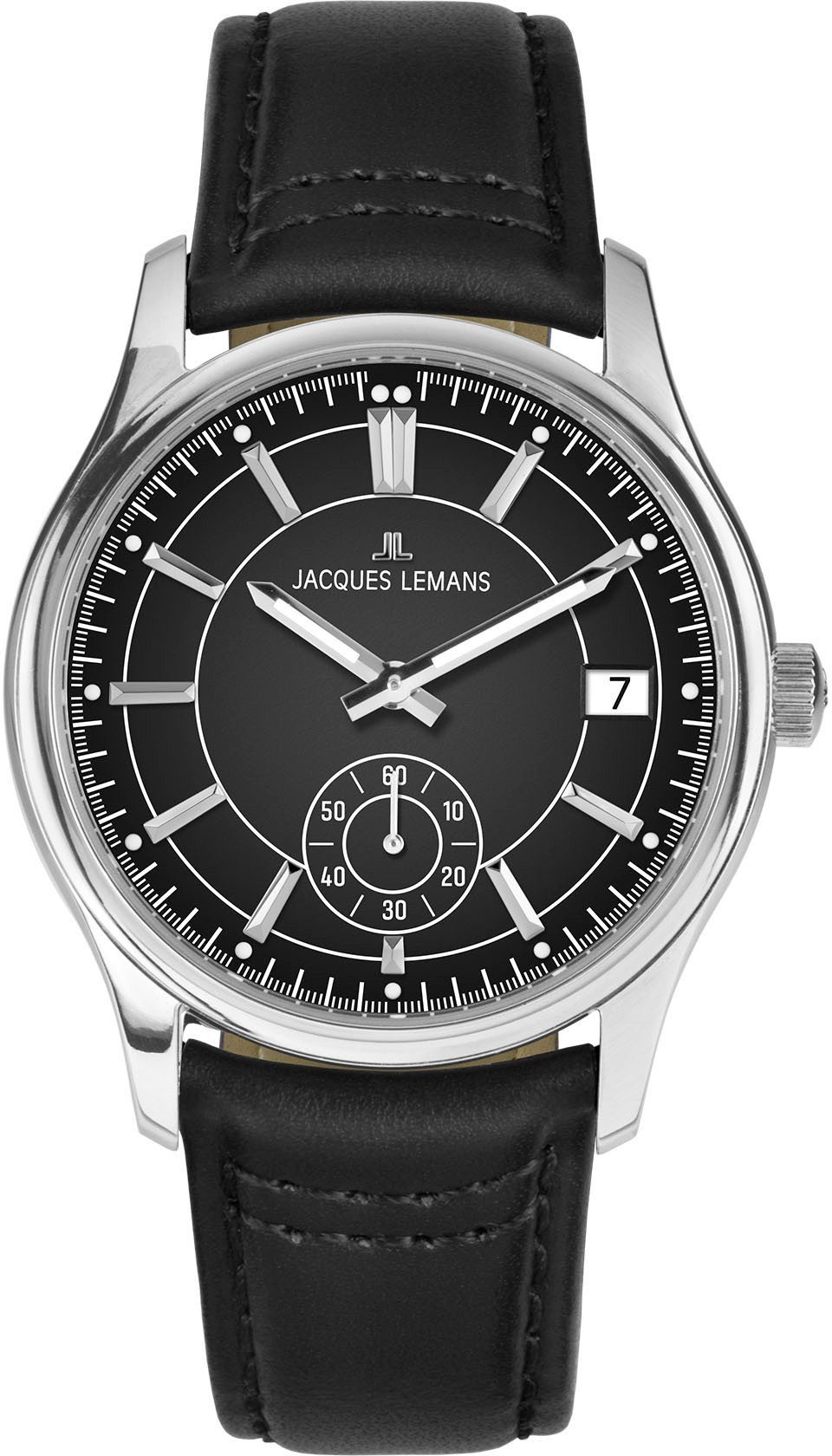 Jacques Lemans Kwartshorloge Derby Polshorloge, herenhorloge, roestvrijstalen band, analoog, dag, kleine seconde heren horloges zwart