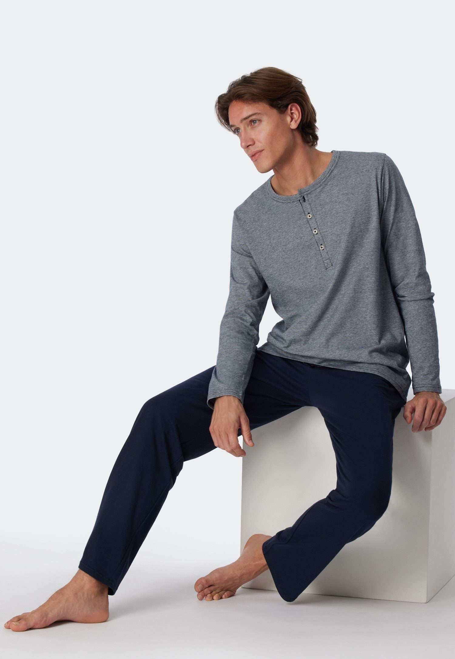 Schiesser Pyjama Selected! premium inspiration (2-delig, 1 stuk) unisex nachtkleding maat 110 blauw