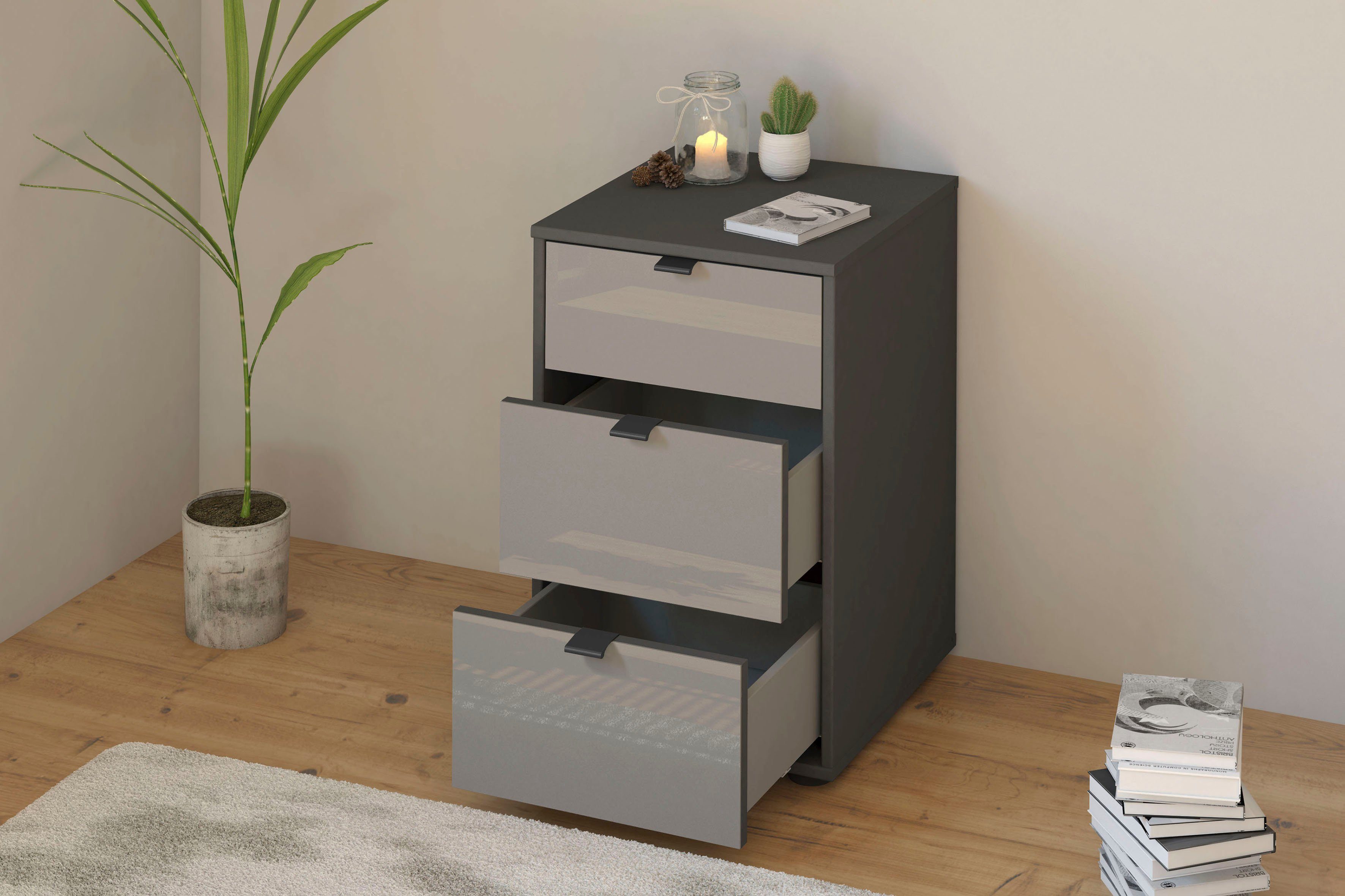 WIEMANN Nachtkastje Nizza voorgemonteerd, met soft-closetechniek en glazen front (set, 2 stuks)