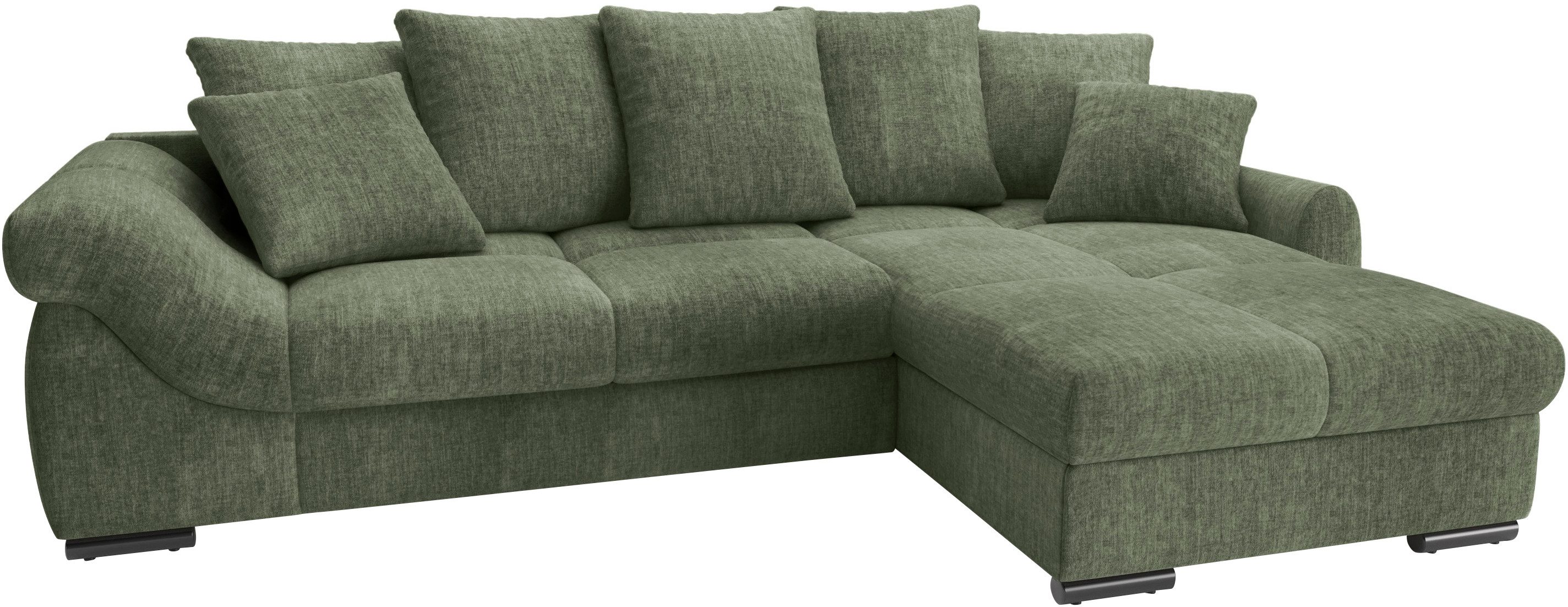 Mr. Couch Hoekbank Livorno L-vorm incl. hoogslaper beduitbreiding, xl bedbox wit gecoat groen, hoekbanken, Bettfunktion links-Recamiere rechts
