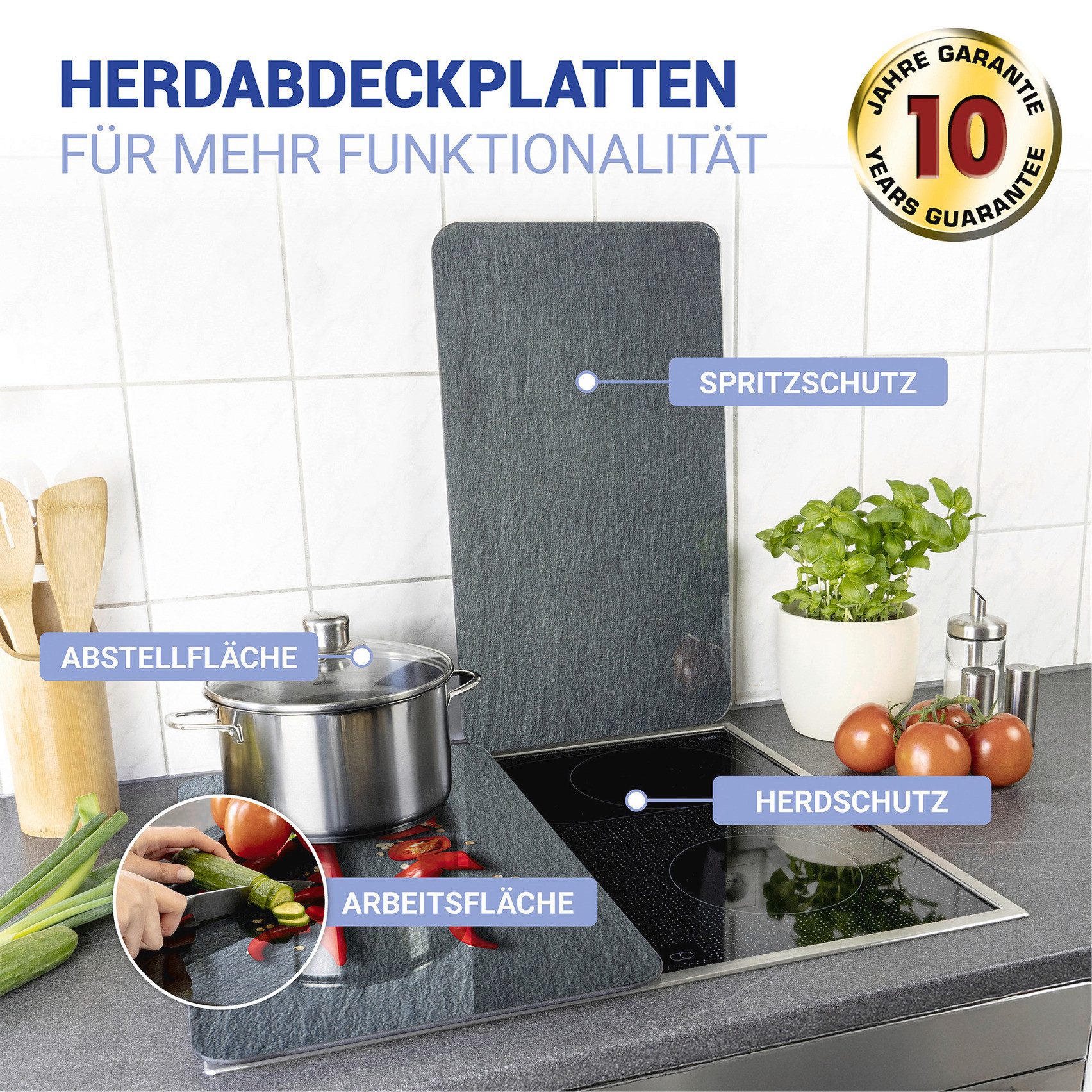 WENKO Kookplaatdeksel Universeel model Cayenne Kookplaatafdekking voor alle soorten kookplaten, krasvast, met antislipvoetjes (set, 2-delig)