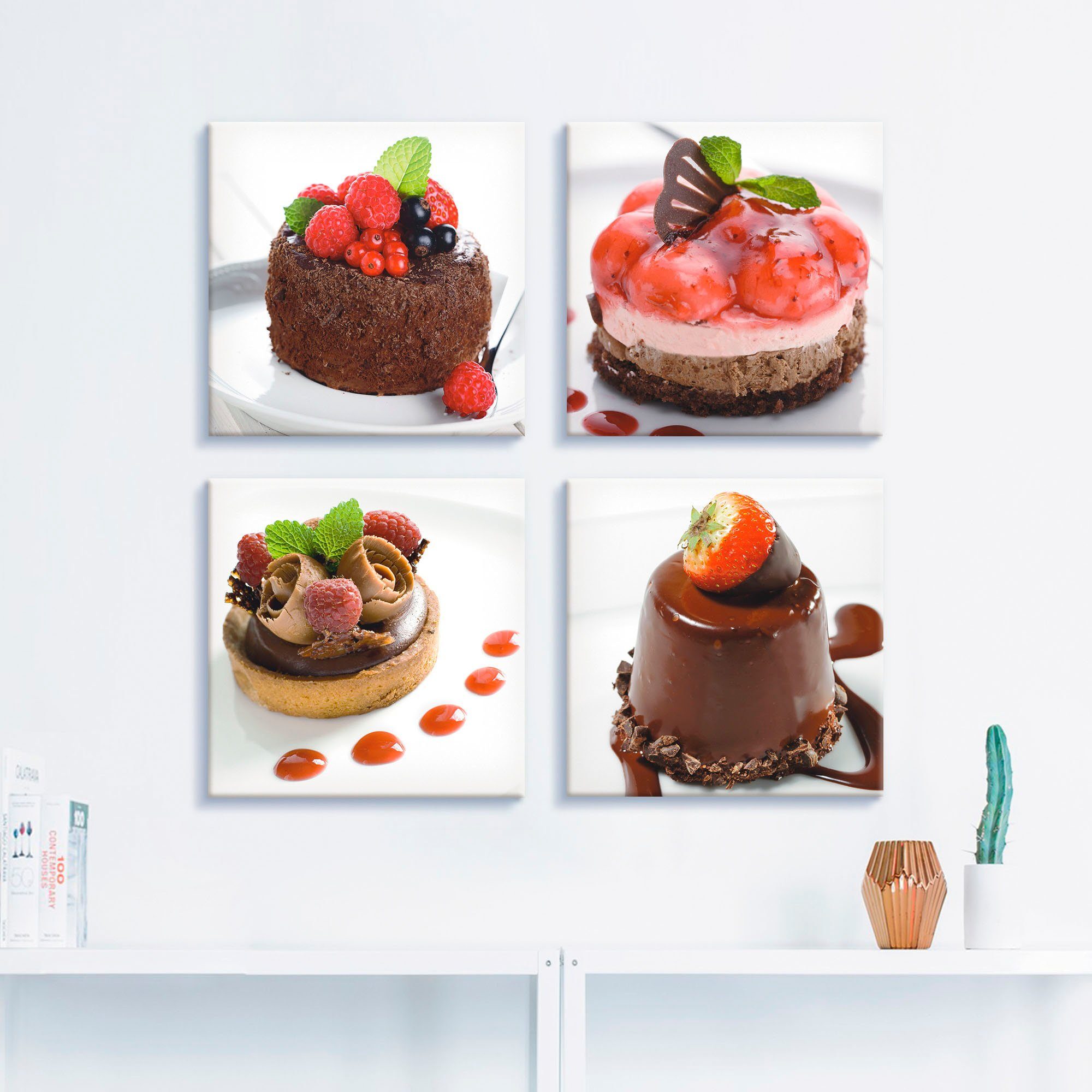 Artland Artprint op linnen Gebak & desserts set van 4, verschillende maten (4-delig)
