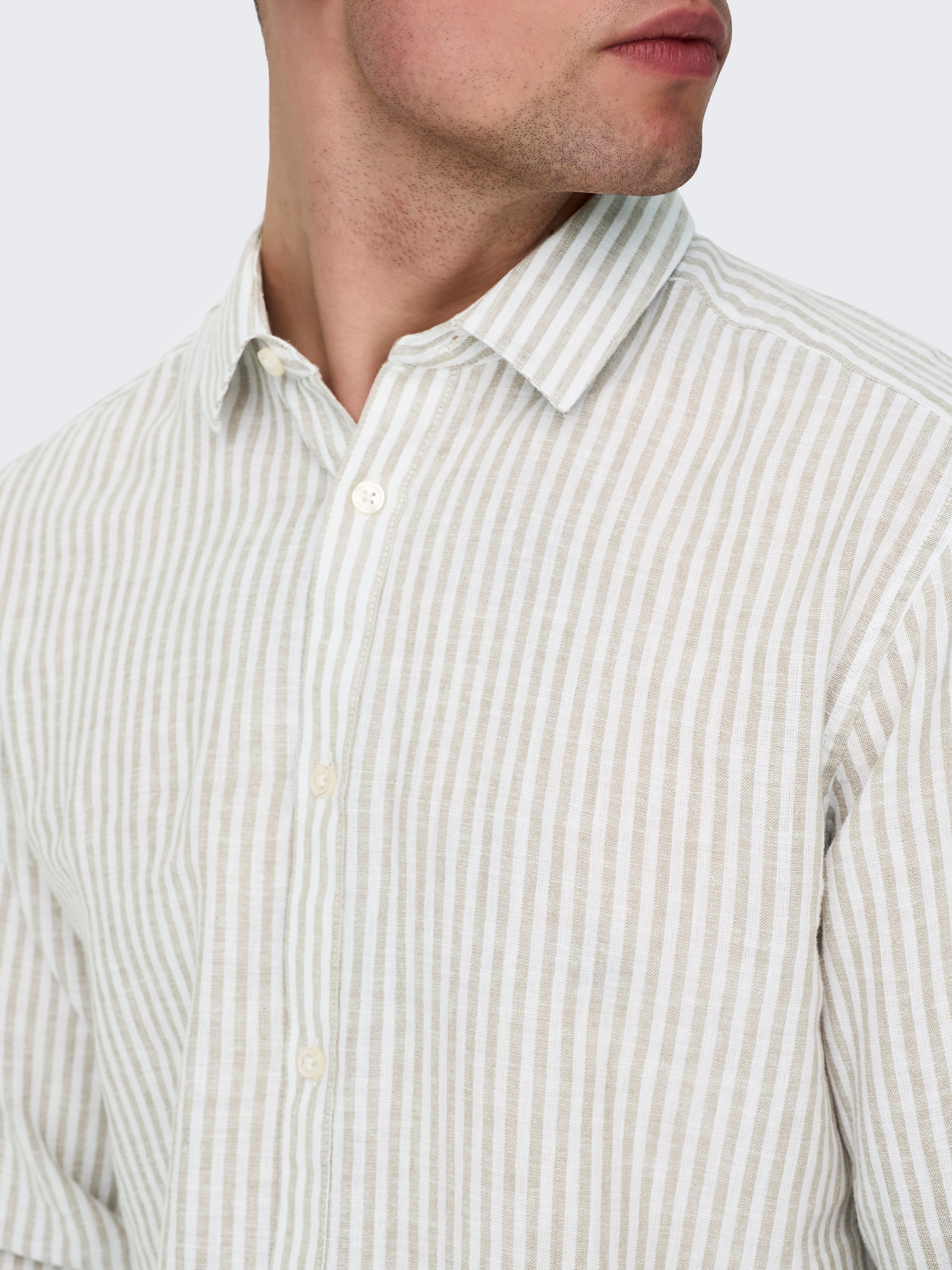 ONLY & SONS Overhemd met korte mouwen ONSCAIDEN LS STRIPE LINEN SHIRT 660 NOOS
