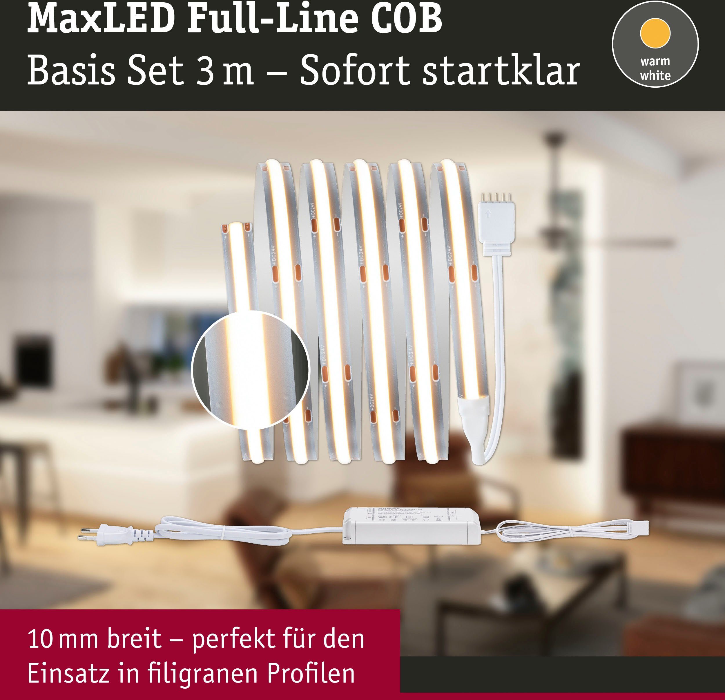 Paulmann Led-strepen MaxLED 500 Full-Line COB Basisset 1,5m, warmwit 10W 750lm 480LED 2700K (1 stuk)