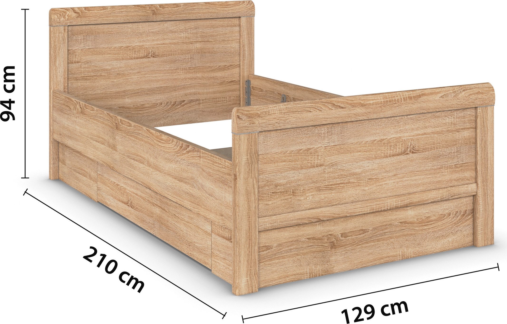 rauch Ledikant met bergruimte Bed Eenpersoons Stollenbed Bedkasten EVELYN in comfortabele hoogte met houten hoofdeinde en lades made in germany