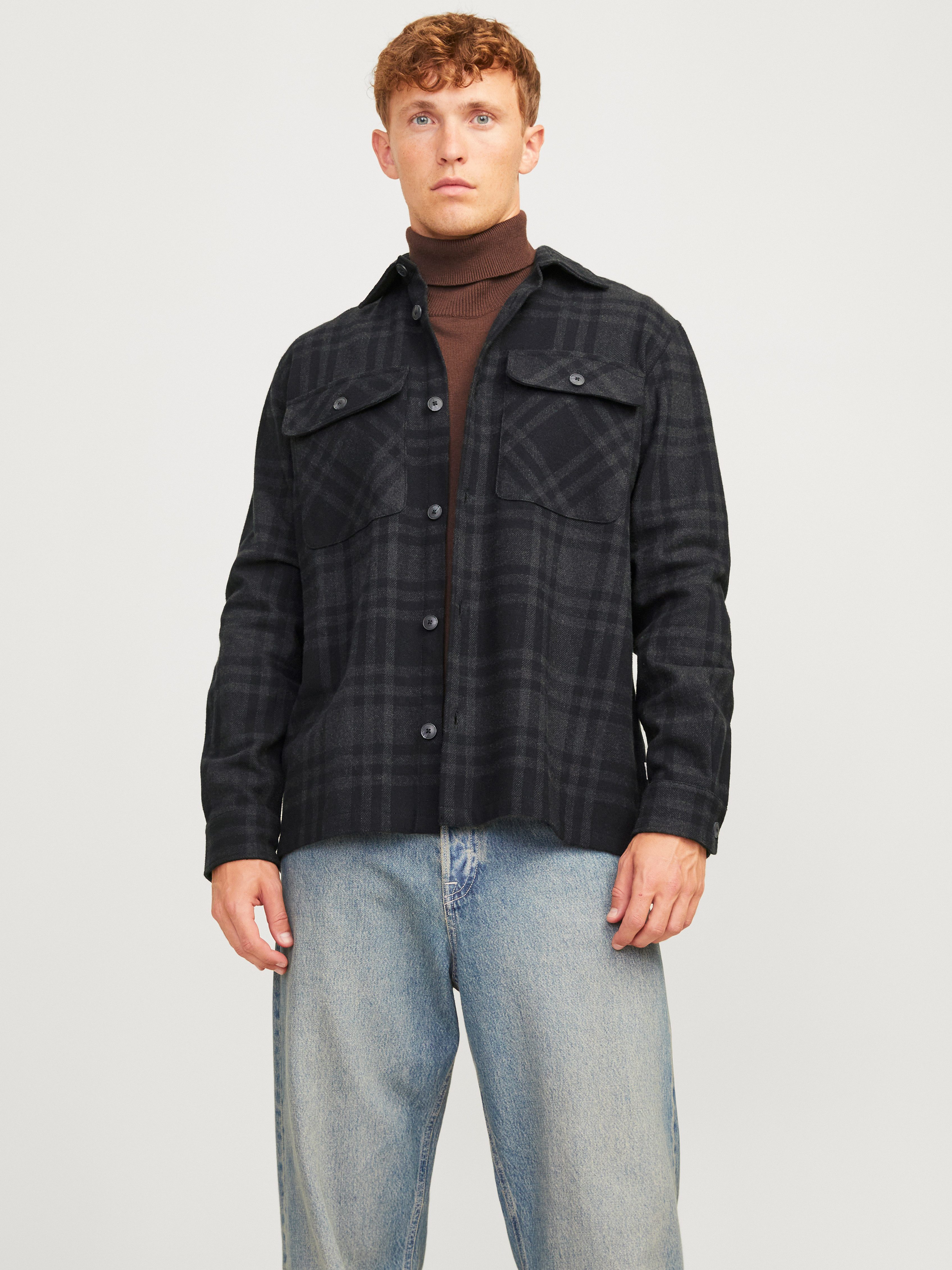 Jack & Jones Overhemd met lange mouwen JPRRAYMOND MELANGE CHECK LS OVERSHIRT SN heren lange mouwen maat L zwart