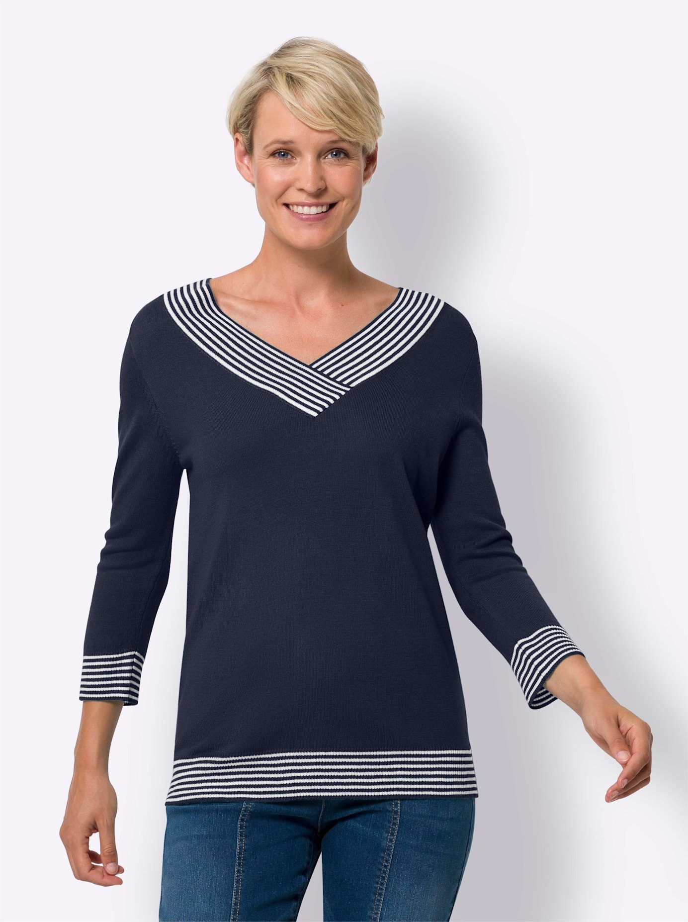 Classic Basics Trui met 3 4 mouwen Trui met V-hals