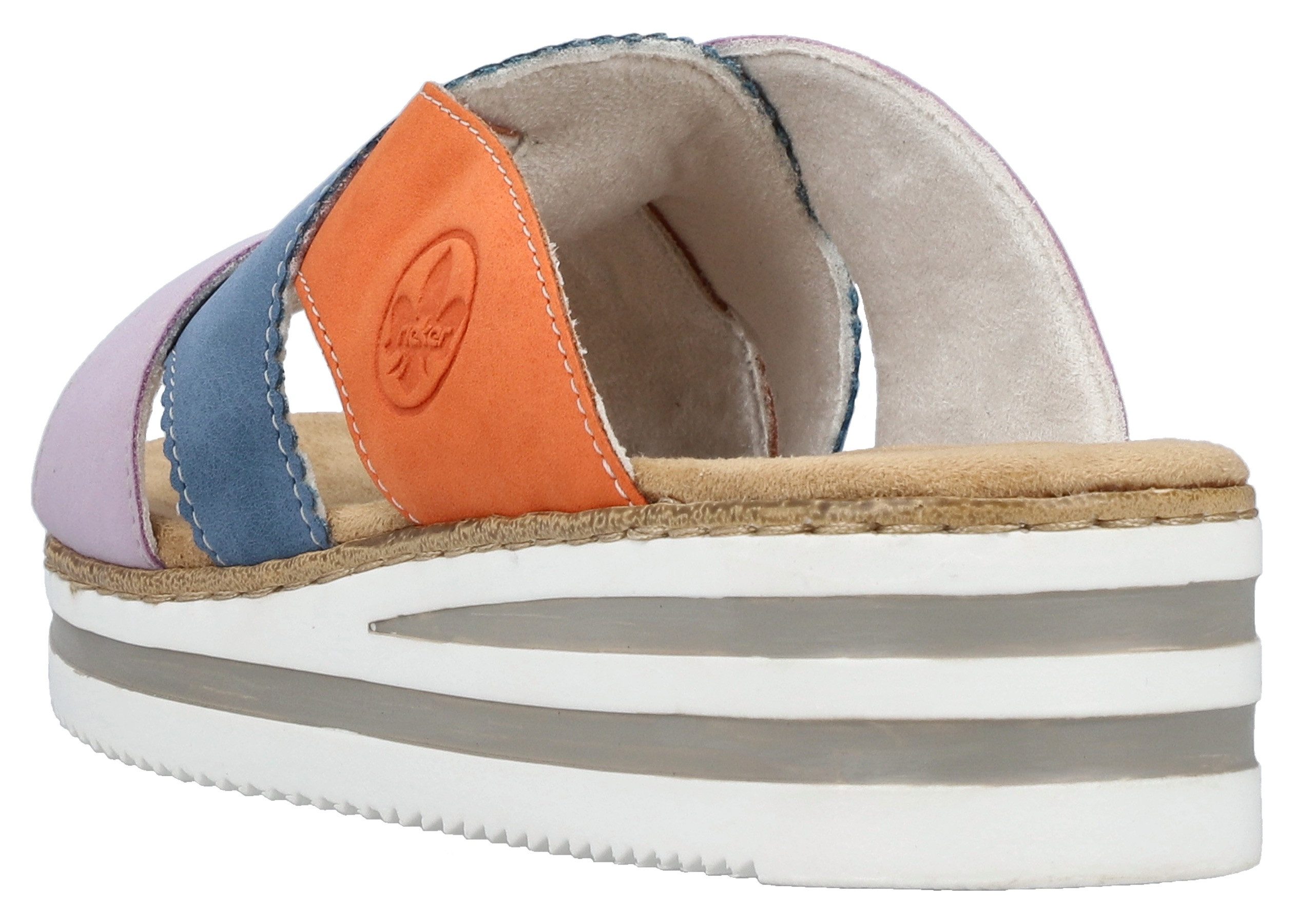 Rieker Slippers Zomerschoen, strandschoen, huisschoen met twee kleurige plateausool
