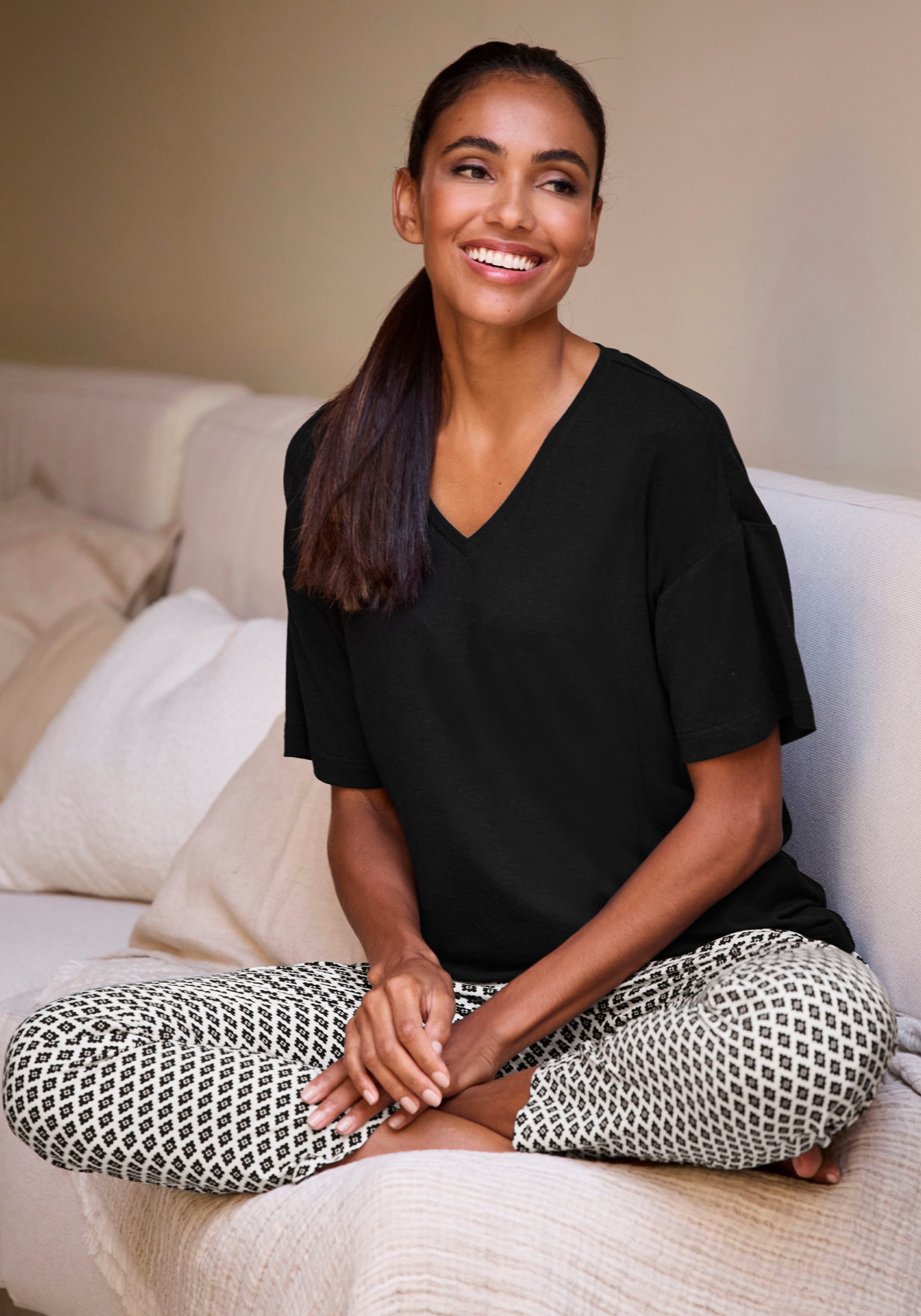 Lascana Pyjama top Met V-hals