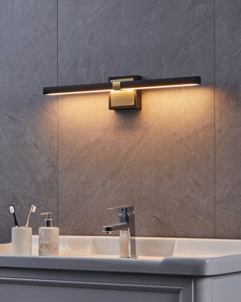 EGLO Wandlamp PEGUERA Spiegellamp, spiegellamp, metaal, zwart en messing, IP44, 60 cm (1 stuk)