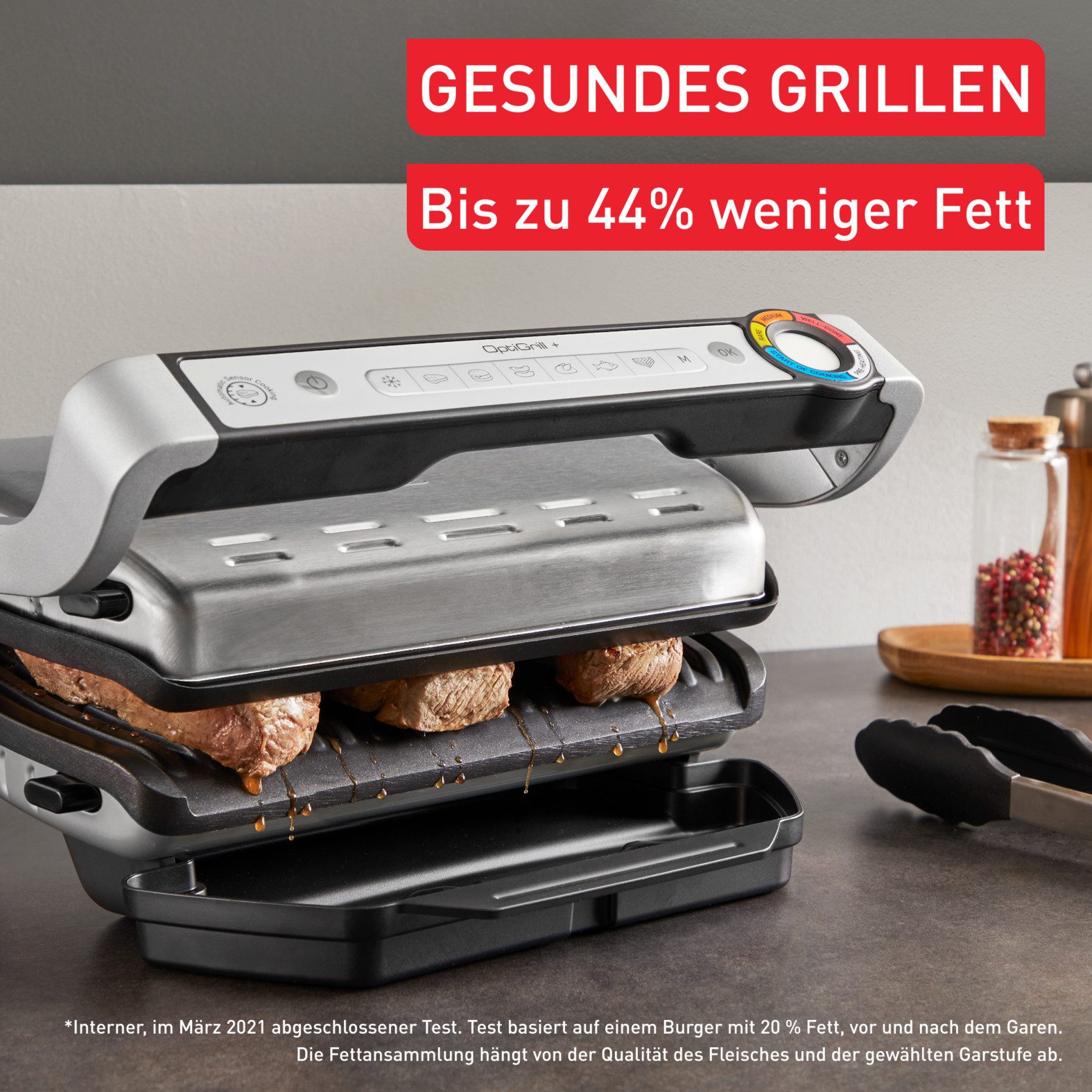 Tefal Contactgrill OptiGrill+, erneuerte Kochstufenanzeige, 6 automatische Programme vernieuwde kookniveau-indicator, 6 automatische programma's, inclusief receptenboek