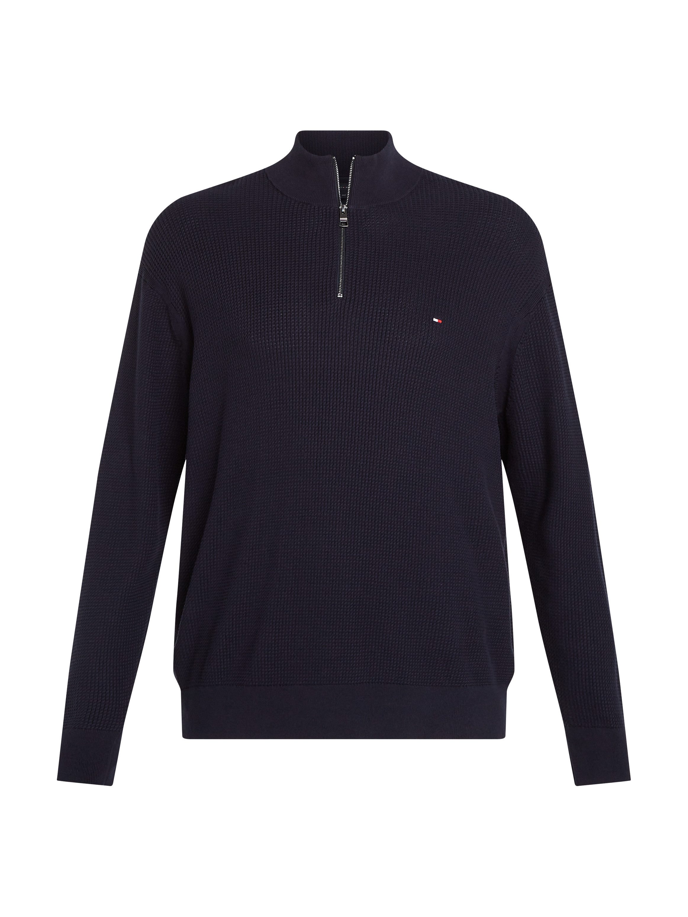 Tommy Hilfiger Trui met staande kraag BT-STRUCTURE ZIP MOCK-B in grote maten, met logo-borduursel op borsthoogte
