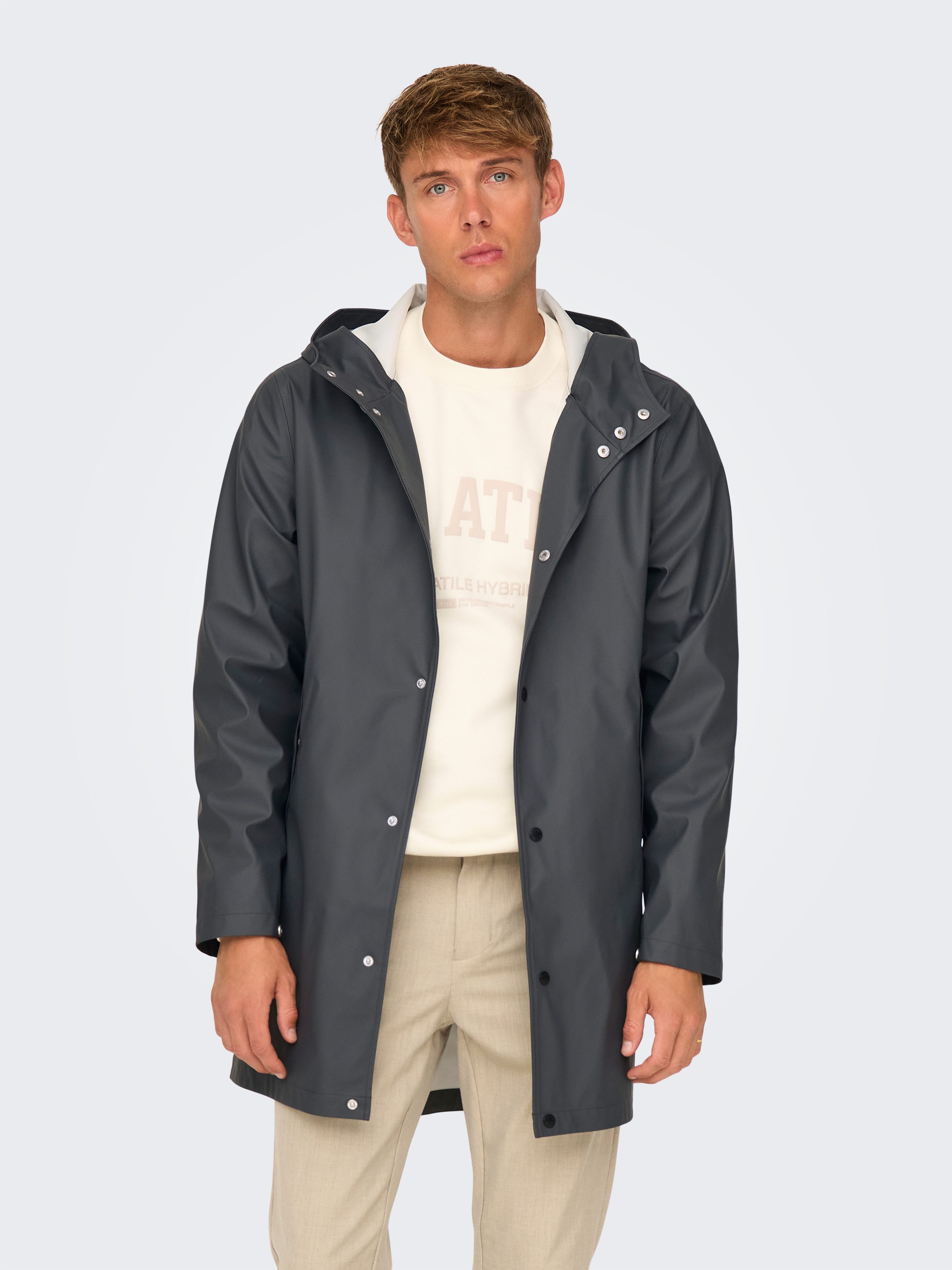 ONLY & SONS Regenjas ONSLUCA RAIN COAT OTW heren tussenjacks maat M grijs