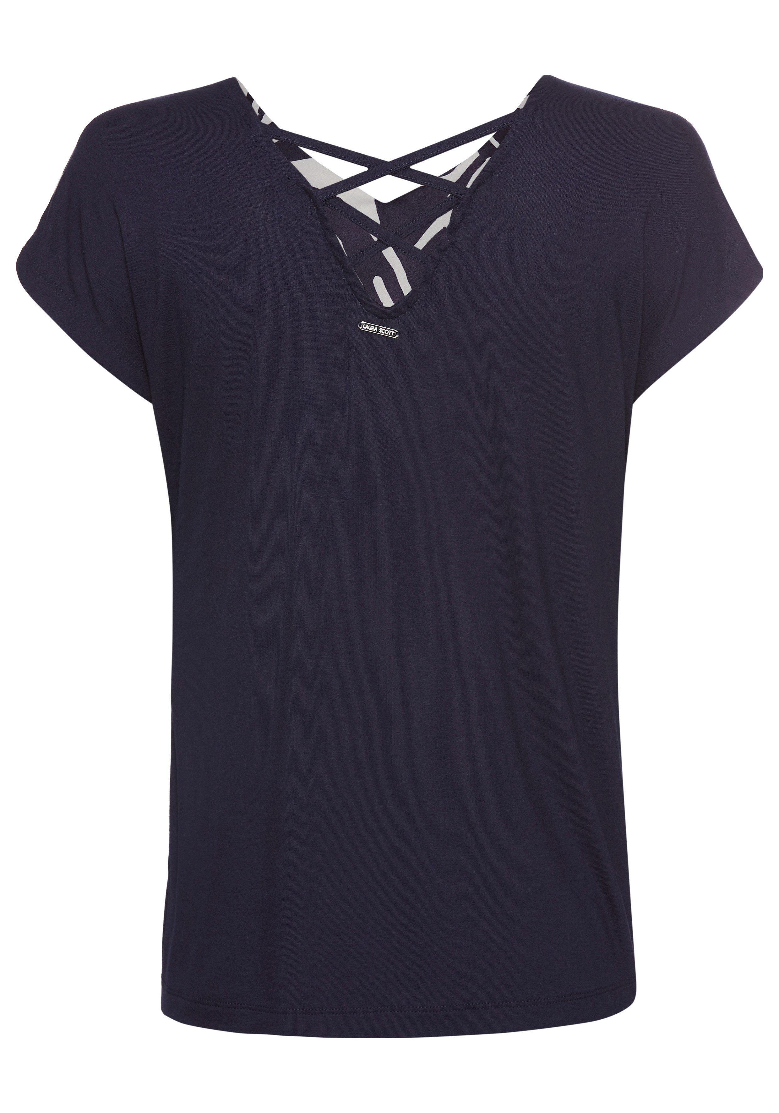 Laura Scott Shirtblouse in shirt-look, voorzijde lichtglanzend satijn - nieuwe collectie