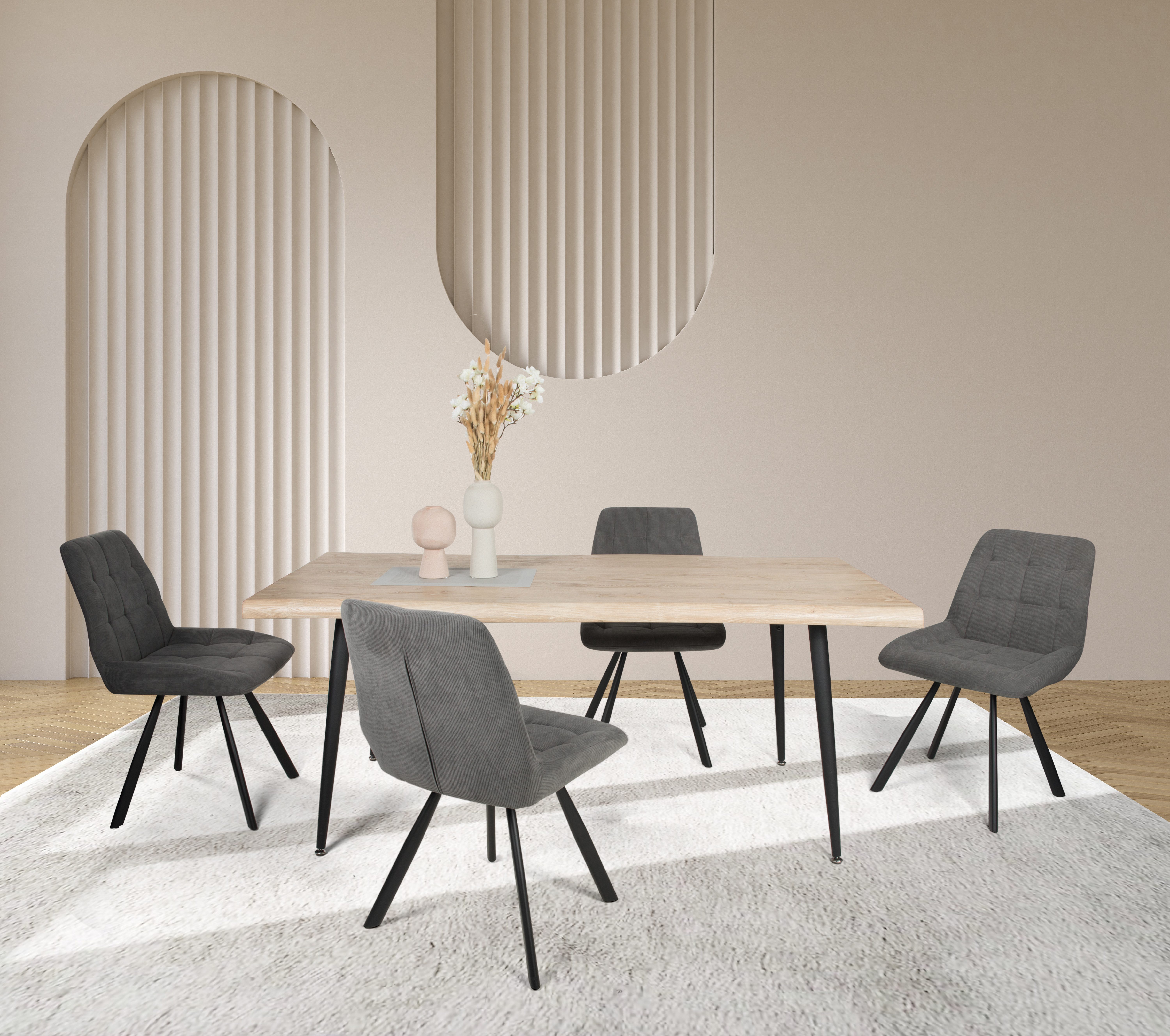 Duo Collection Eethoek Eetkamergroep Tailin & Elli Boomrandtafel, massief metalen frame, tot 100 kg belastbaar (set, 5-delig) eethoeken beige