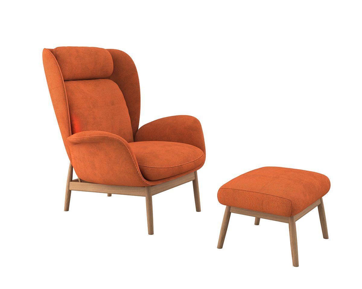 FLEXLUX Oorfauteuil Padova Stijl & comfort, organische vorm, geïntegreerde lendesteun, eikenhouten voet