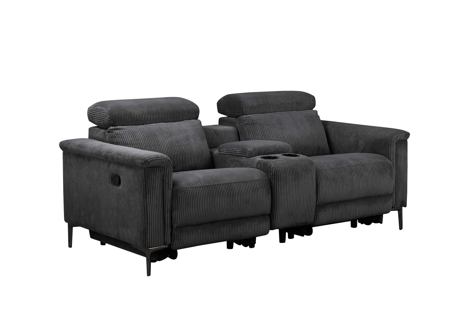 Places of Style 2-zitsbank Lund in cord, 2-zits bioscoopbank, tv-fauteuil, multimedia-sofa, USB-A met elektrische of handmatige relaxfunctie, bekerhouder en opbergruimte