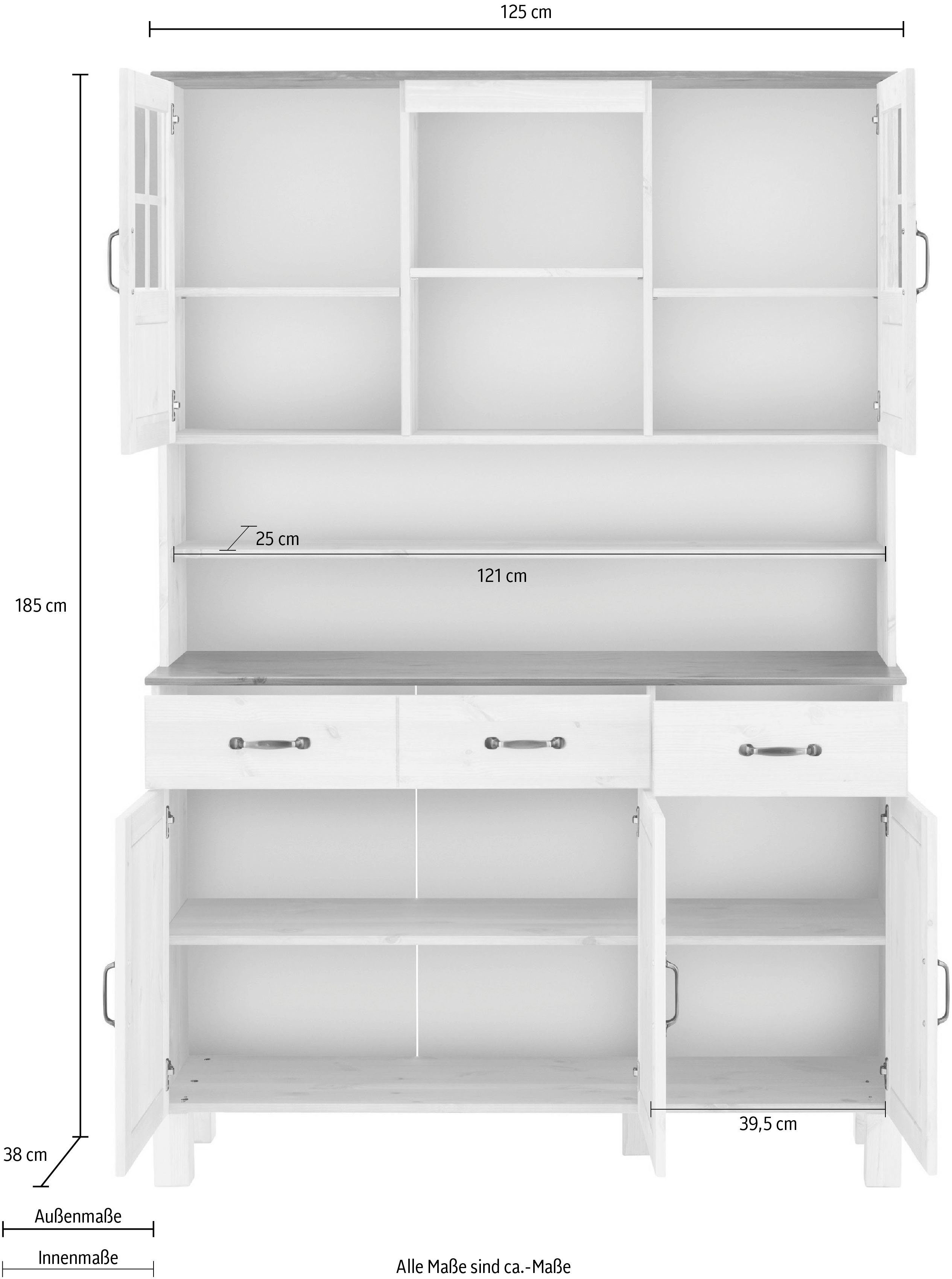 Home affaire Keukenbuffet Alby Breedte 125 cm, 2 glasdeuren, 2 laden