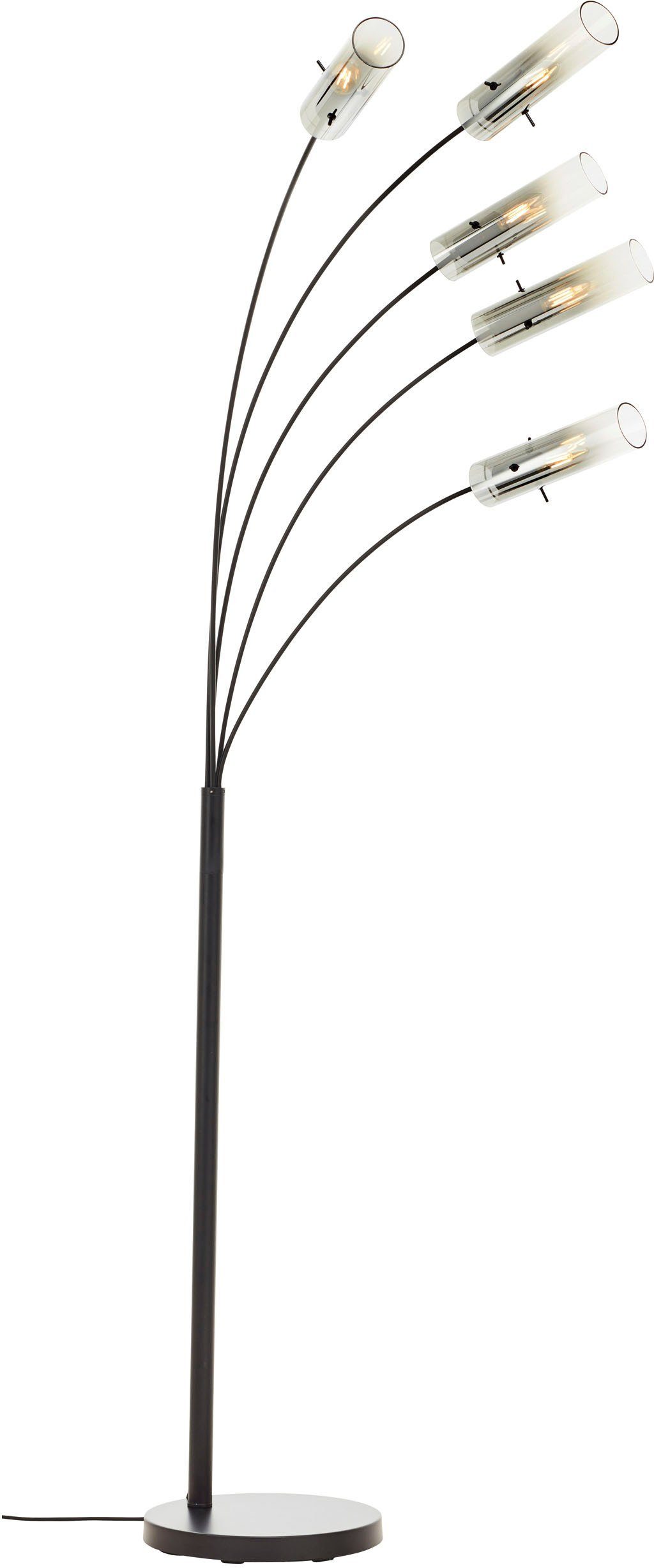 Brilliant Leuchten Staande lamp Glasini 200 x 30 x 73 cm, 5 x e14, metaal/rookglas, mat zwart (1 stuk)