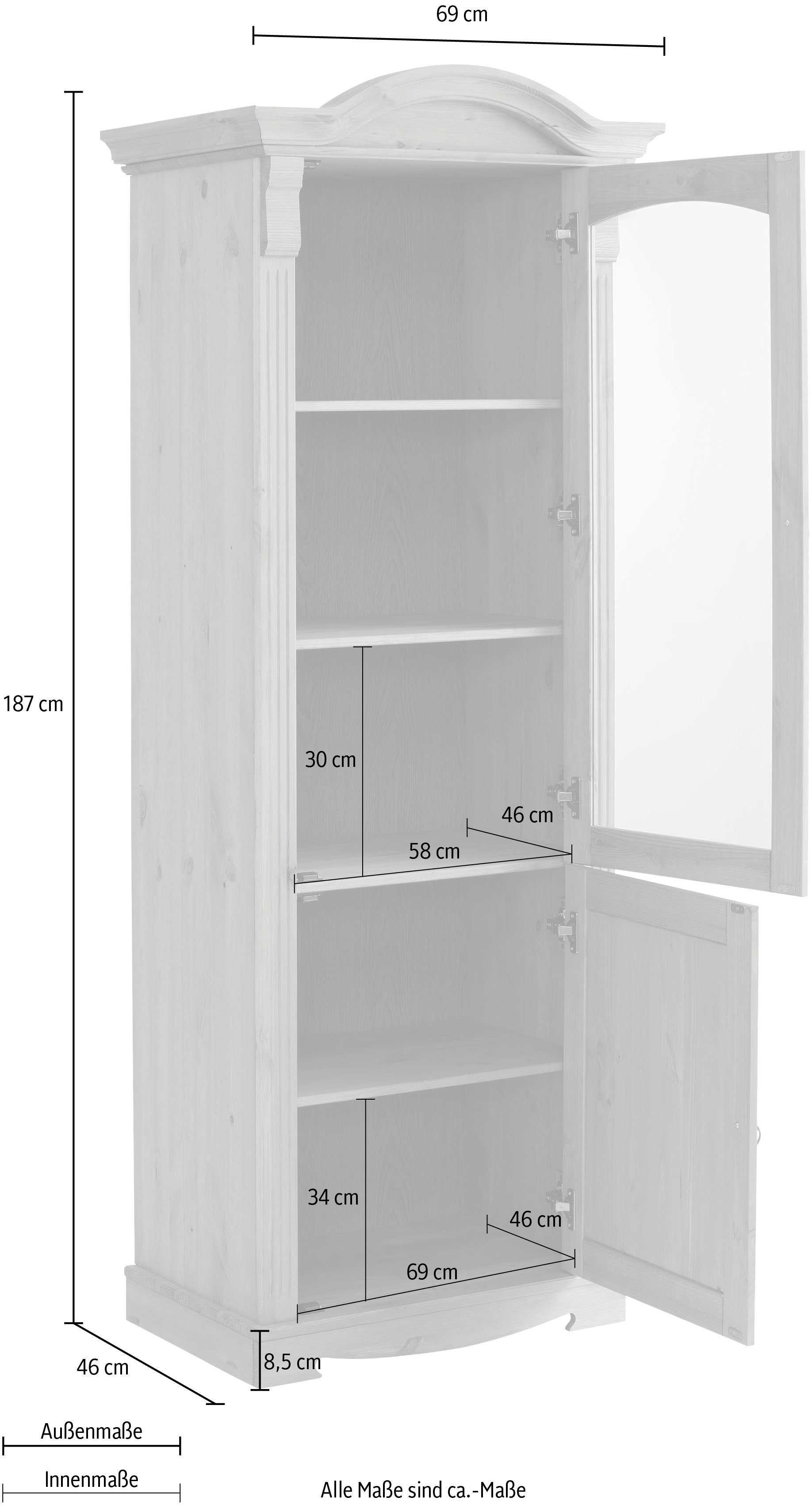 Home affaire Vitrinekast ANNA Breedte 69 cm, hoogte 187 cm, metalen grepen, van massief grenen, FSC®