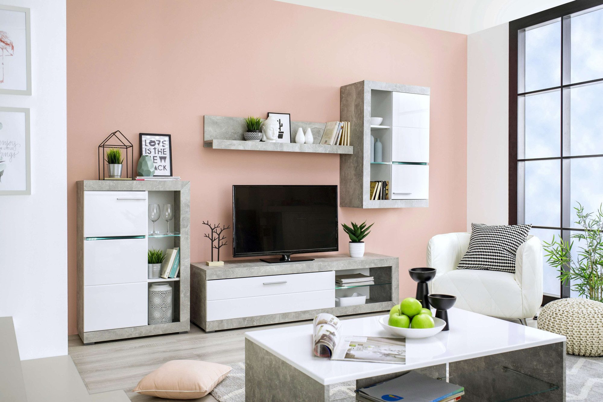 INOSIGN Woonkamerset Rosso woonwand, mediawand, aanbouwwand, voor TV tot 60', breedte 267 cm (complete set, 4-delig)