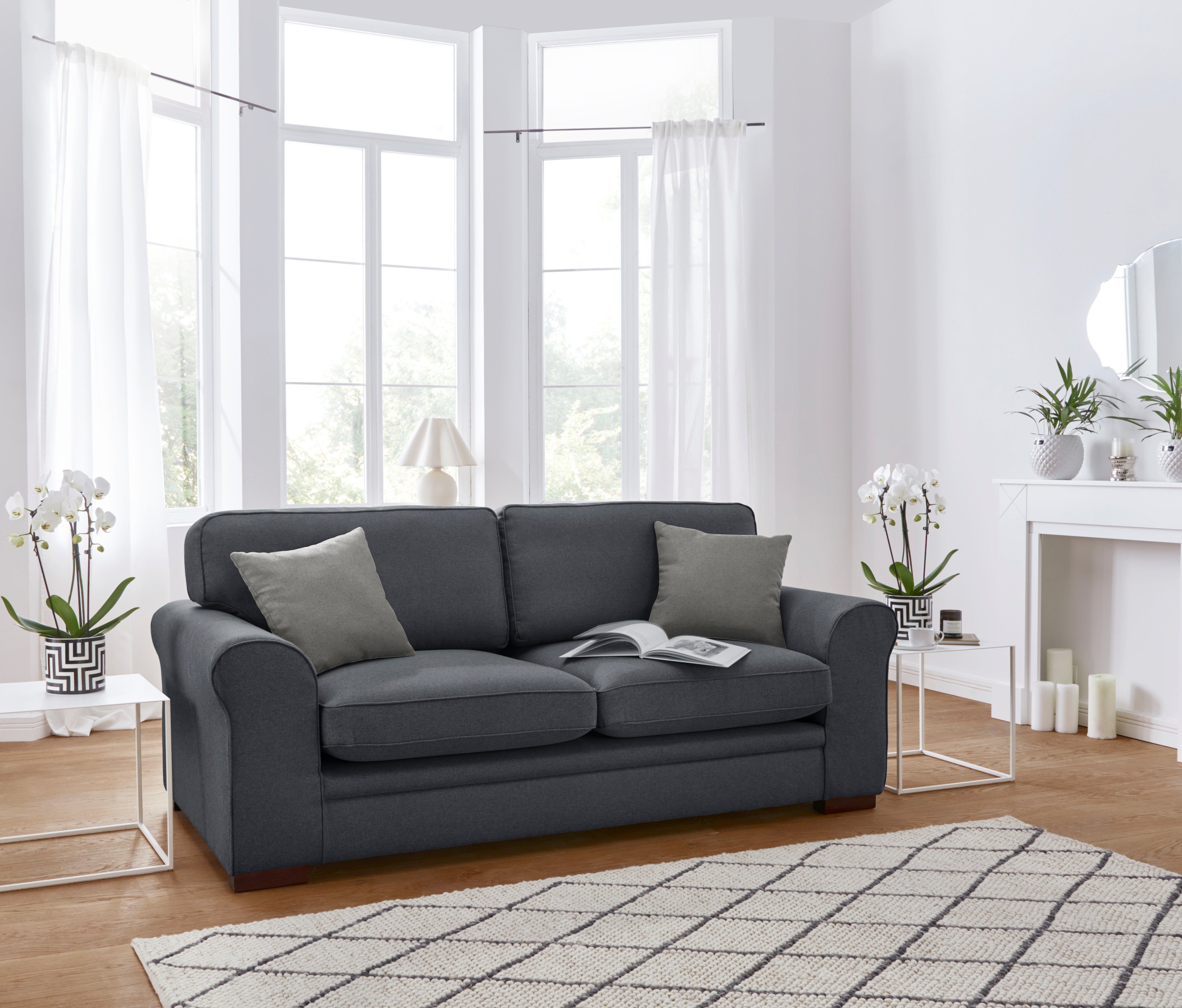 Home affaire 2-zitsbank Broughton zacht zitcomfort, incl. 2 sierkussens, opstaande naad