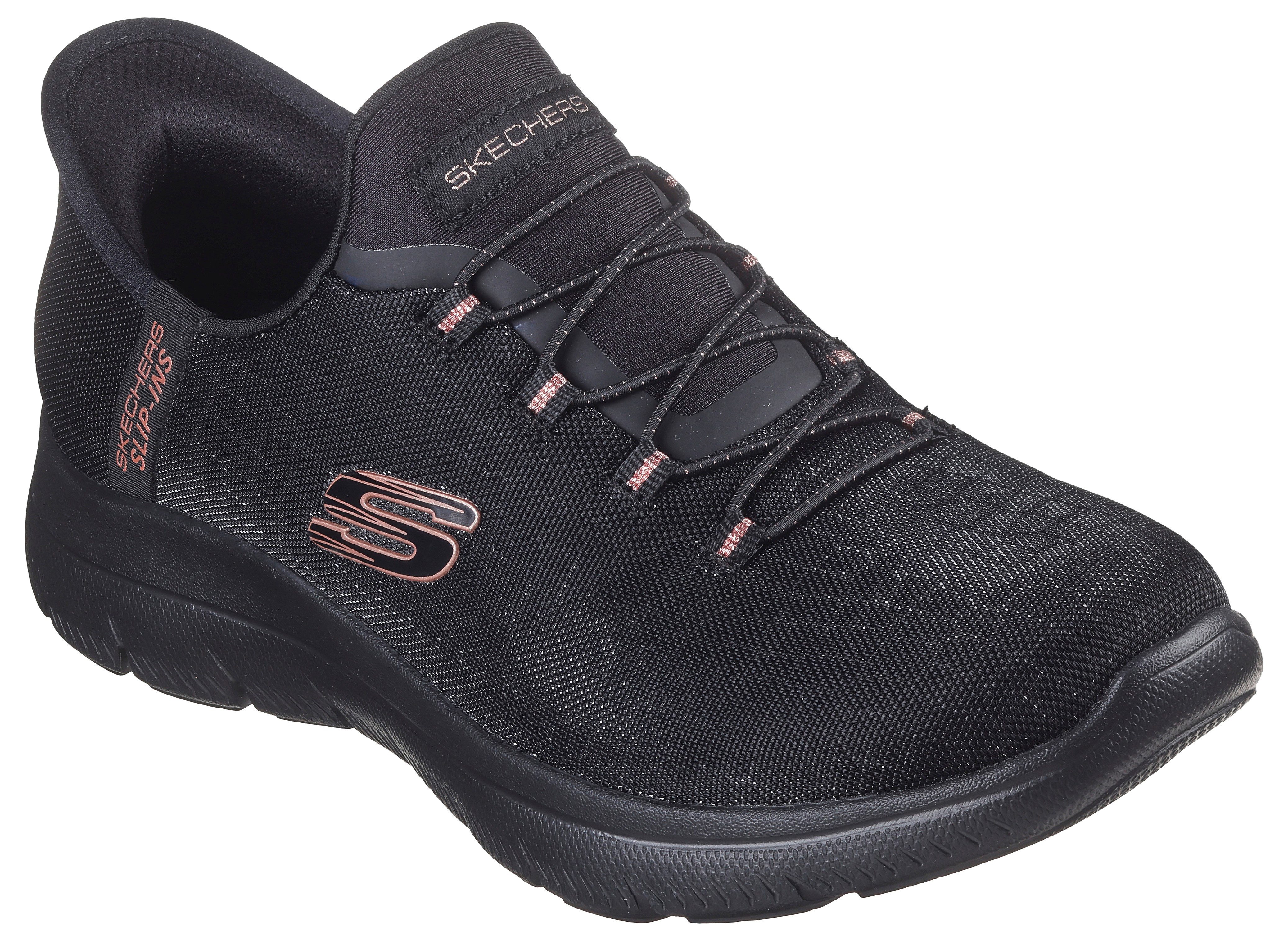 Skechers Slip-on sneakers SUMMITS-CLASSY NIGHT Slippers, vrijetijdsschoen met comfortabele hielkussenfunctie dames lage sneakers maat 35 EU zwart
