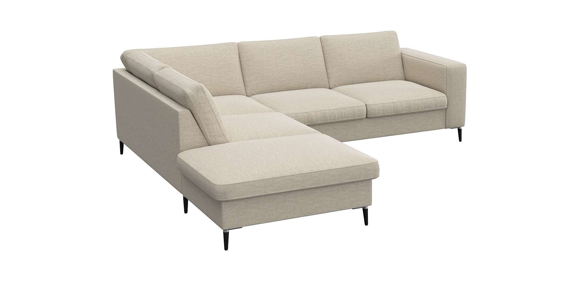 FLEXLUX Hoekbank Fiore, L-vorm brede armleuningen, aluminium/zwarte poten, bxd 241x225 cm, koudschuim in de zitting