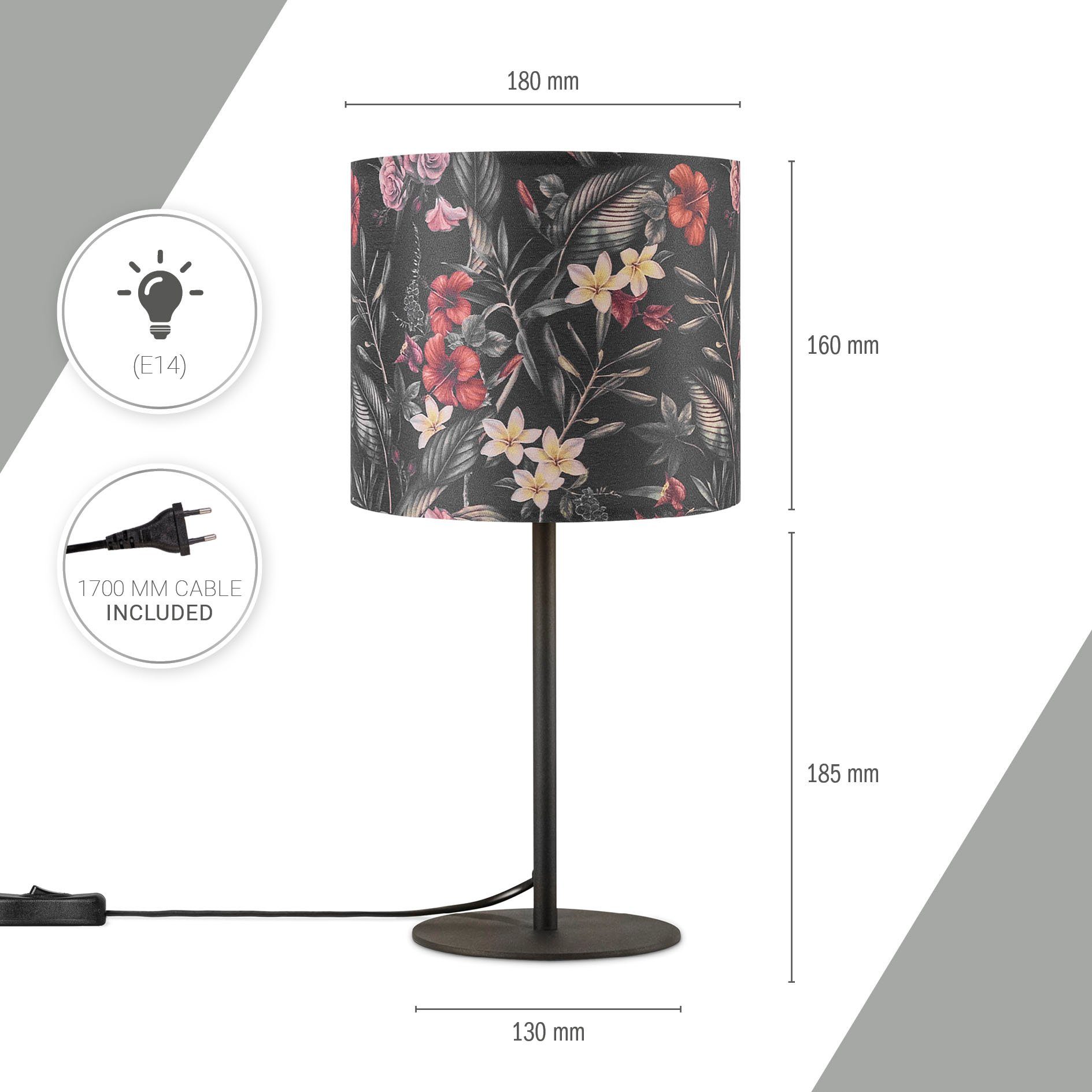 Paco Home Tafellamp Luca Flower Naar stof lampenkap bloemenpatroon bloemig textiel rond