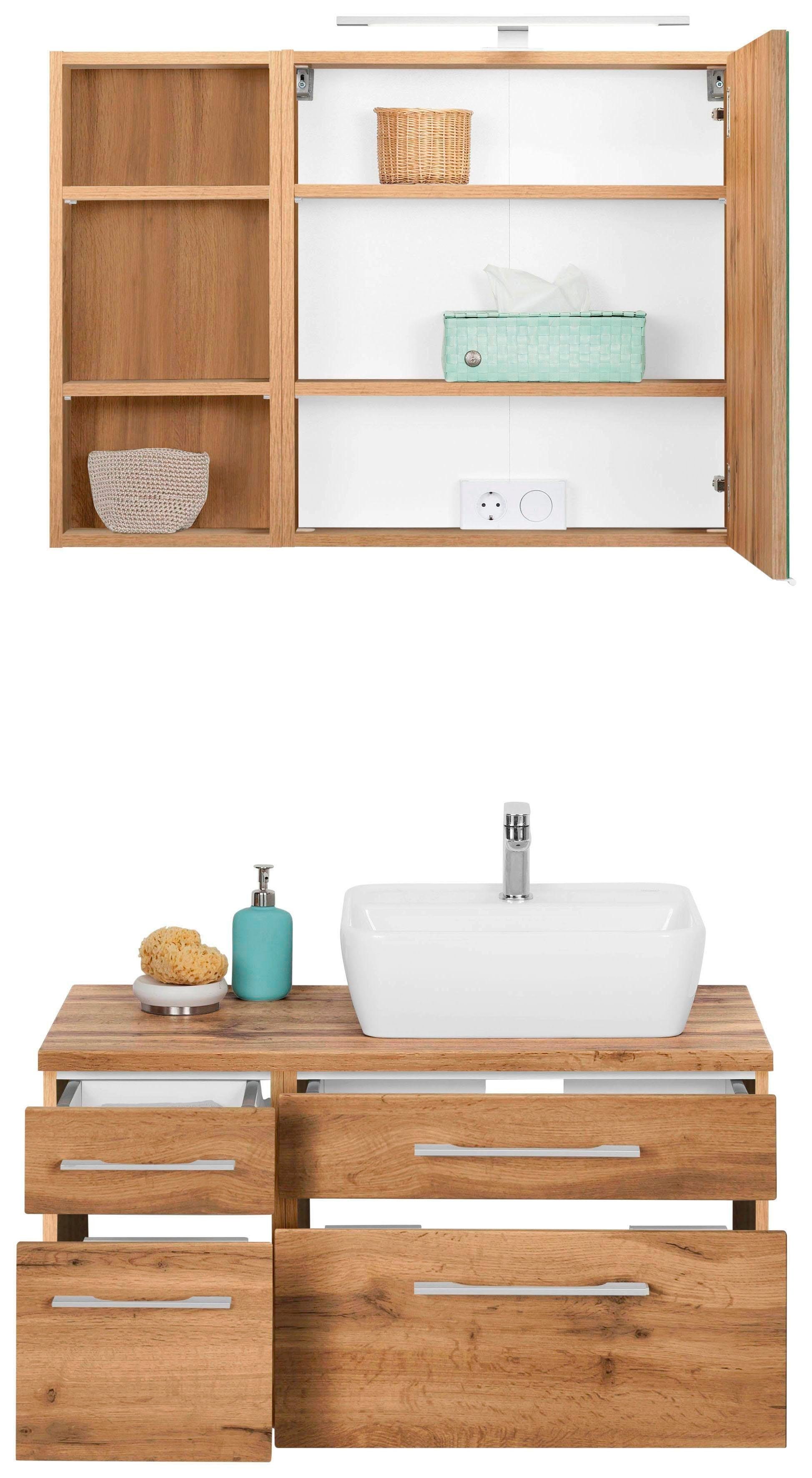welltime Badkamerserie Davos Breedte 50 cm, met hoekige wasbak (3-delig)