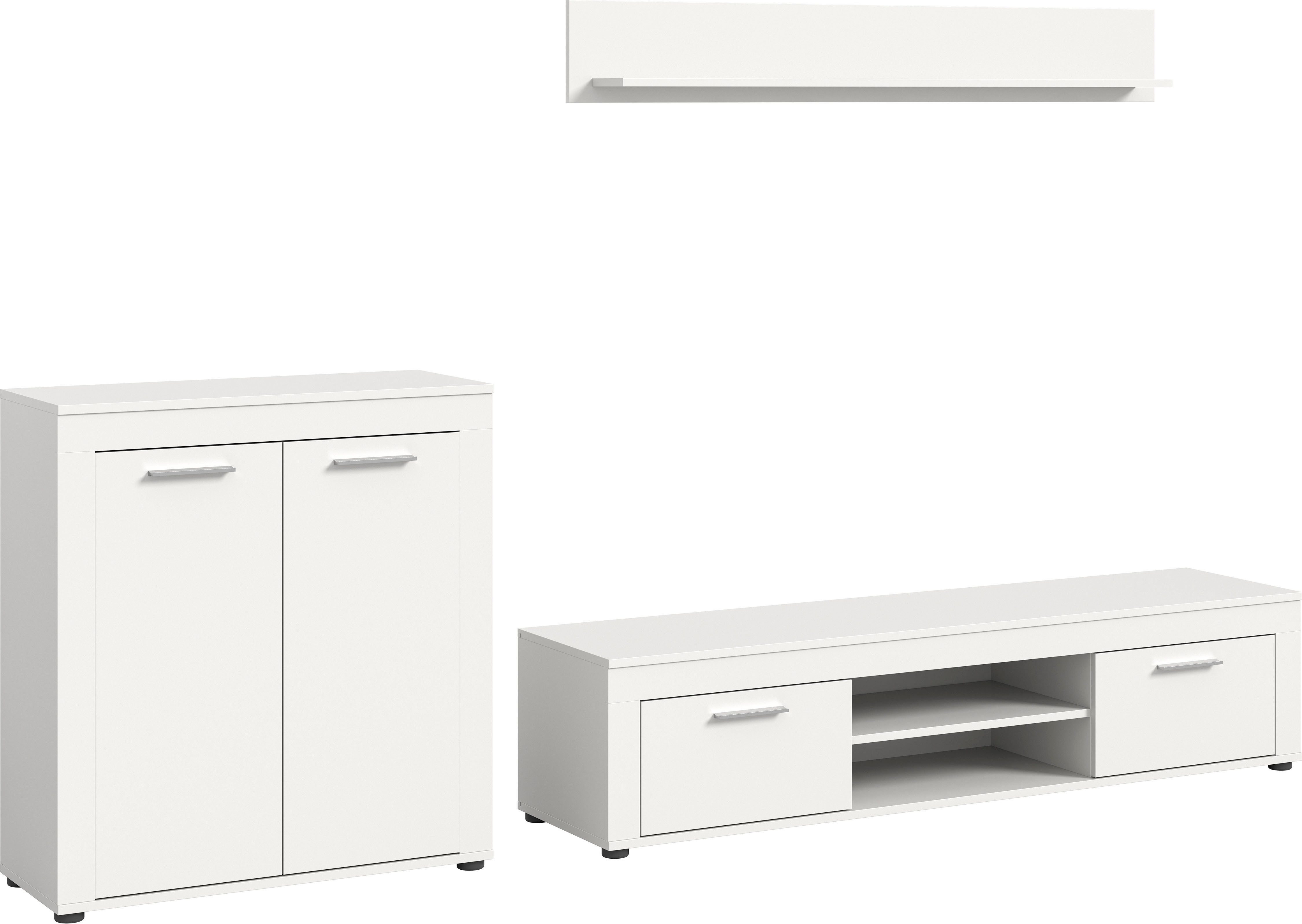 INOSIGN Wandmeubel Aosta, Breedte 255cm, bestaand uit Highboard, Lowboard, Wandplank Woonwand, combinatie, opbouwwand, meubelset, kastwand, meubelcombi (3-delig)