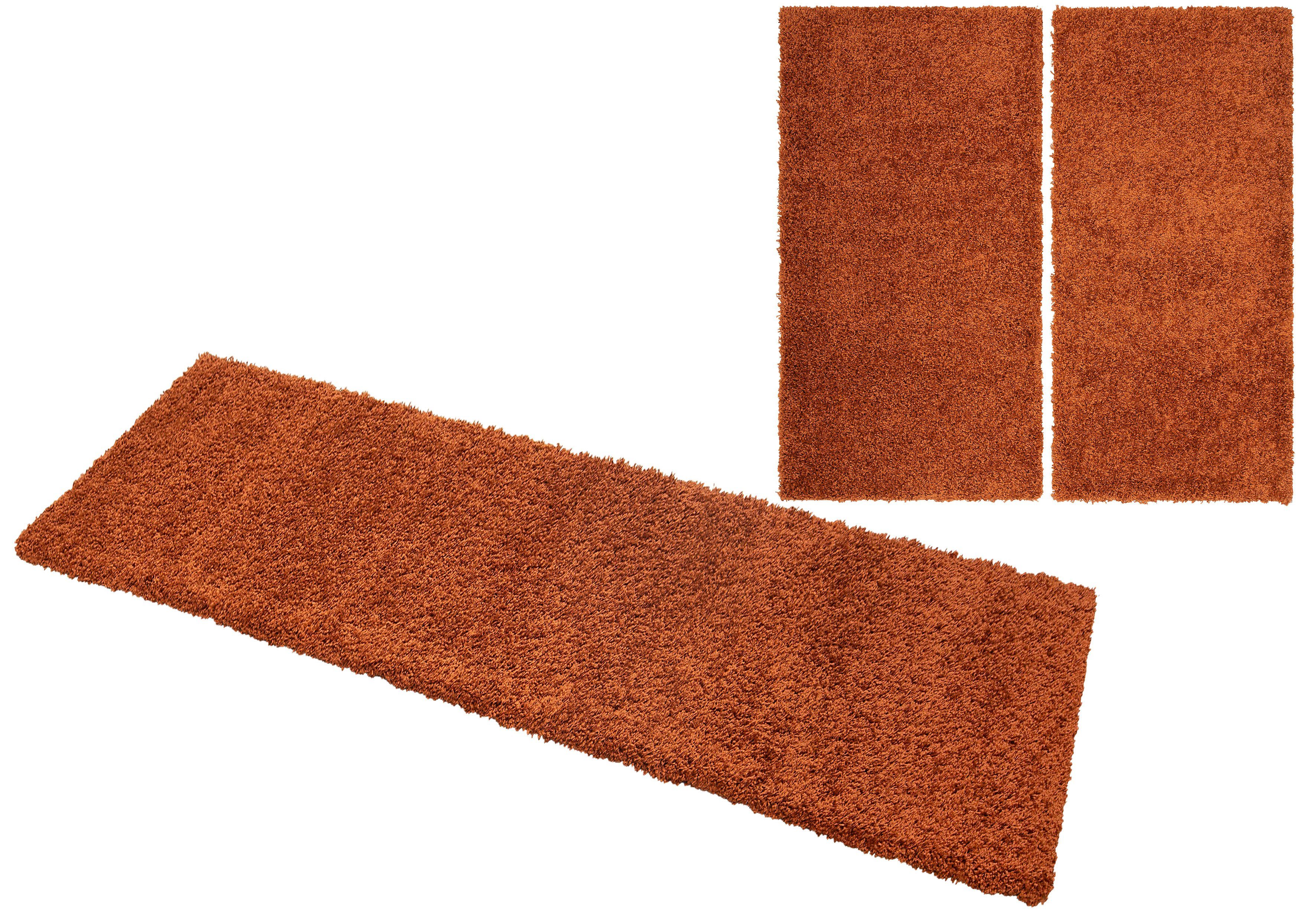 my home Set slaapkamerkleedjes Shaggy 30 geweven, 2- of 3-delig, slaapkamerkleed, loperset, unikleuren bedvloerkleden maat 15 bruin