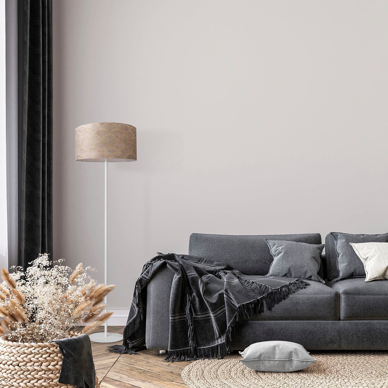 Paco Home Staande lamp Luca Pillar Vloerlamp woonkamer met stof kantoor modern vintage retro patroon E27