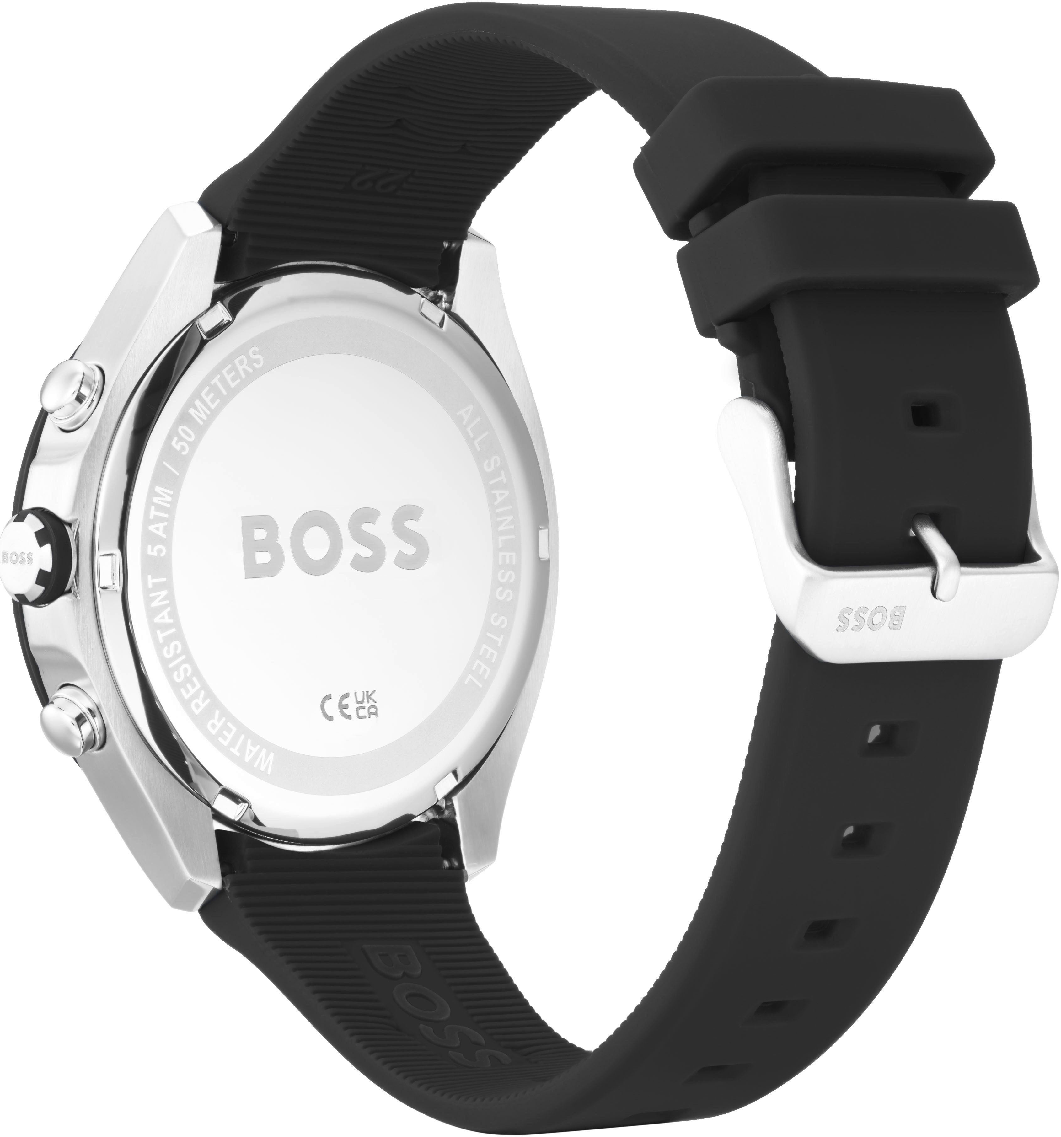 Boss Chronograaf Velocity Quartz horloge, herenhorloge, armbanduhr, stopfunctie, siliconen band