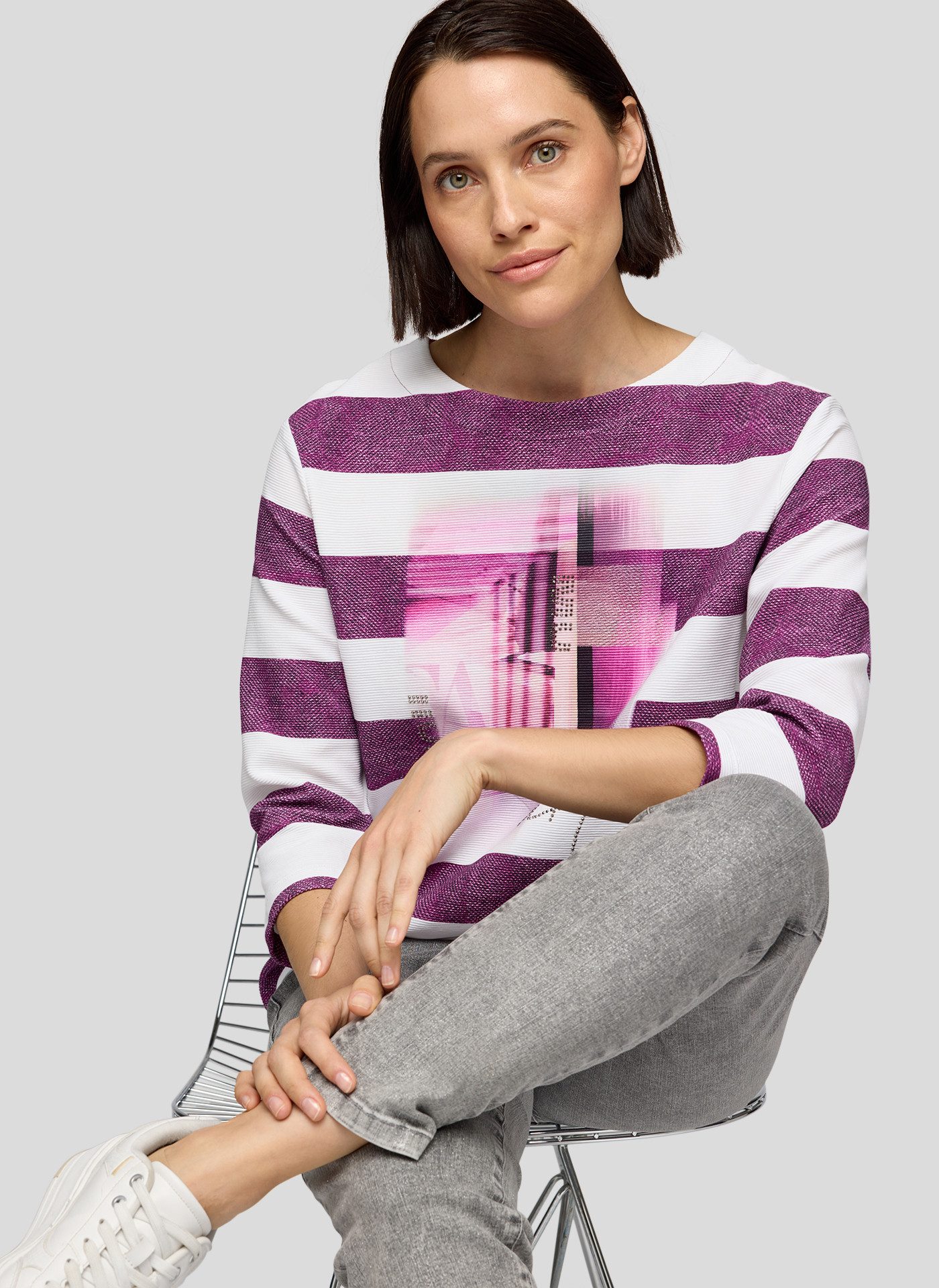 Rabe Shirt met 3/4 mouwen in streepdesign en met print