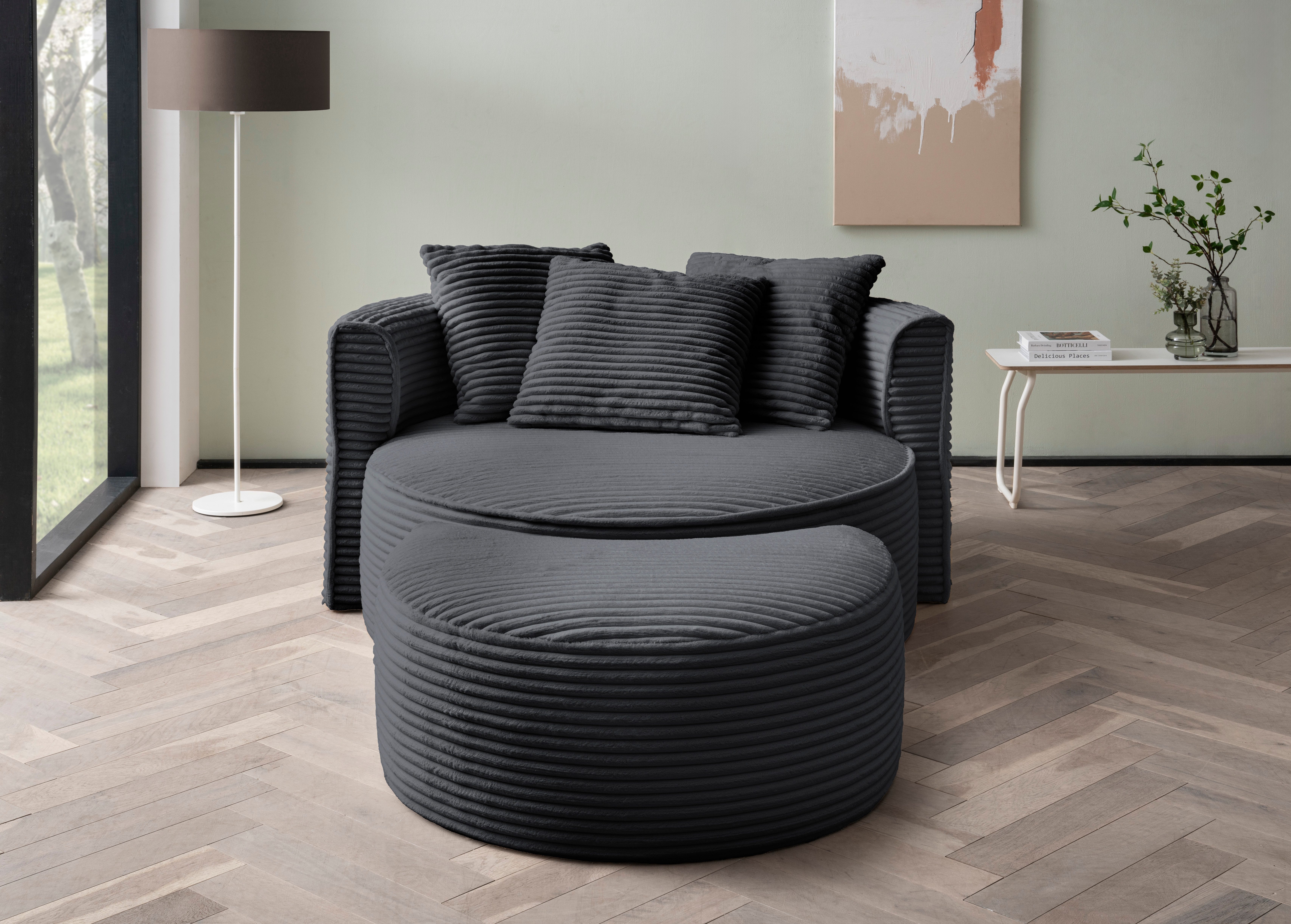 LeGer Home by Lena Gercke XXL-fauteuil Isalie, ronde stoel met voetensteun, leesstoel, loveseat, grote stoel (set)