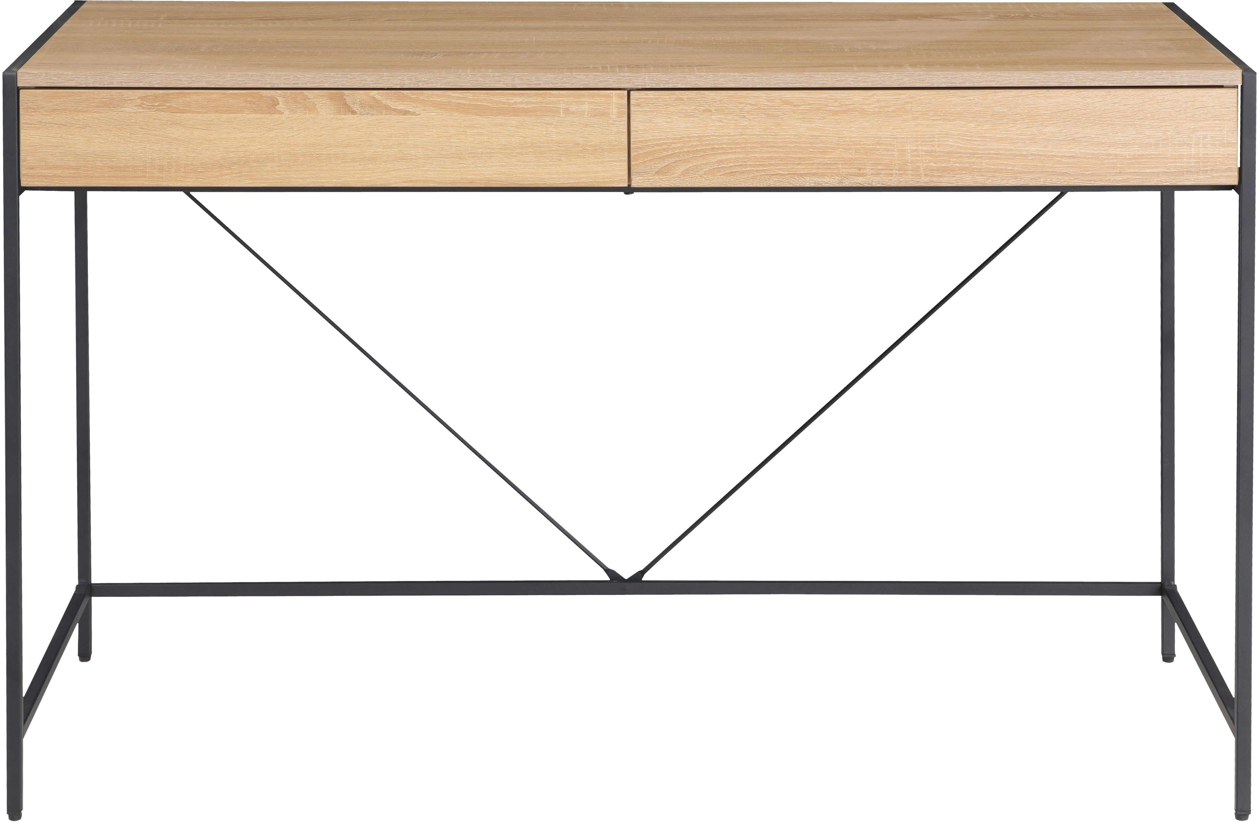 INOSIGN Bureau Endre stabiel metalen frame, 2 lades, greeploos, breedte 123 cm bureaus beige