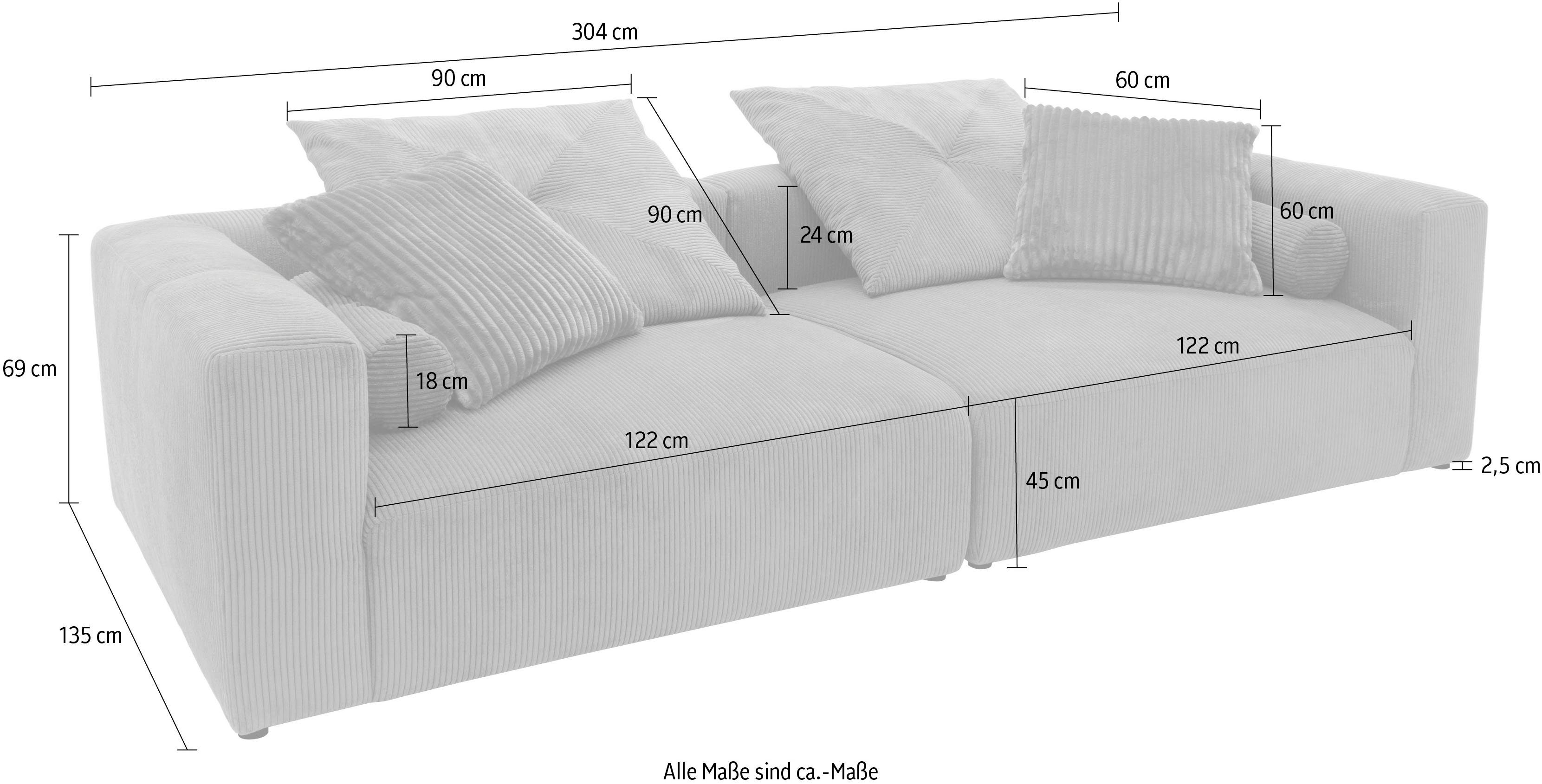 INOSIGN Megabank Suyana met binnenvering, bxdxh: 304x135x69 cm, sierkussen + kussenrollen