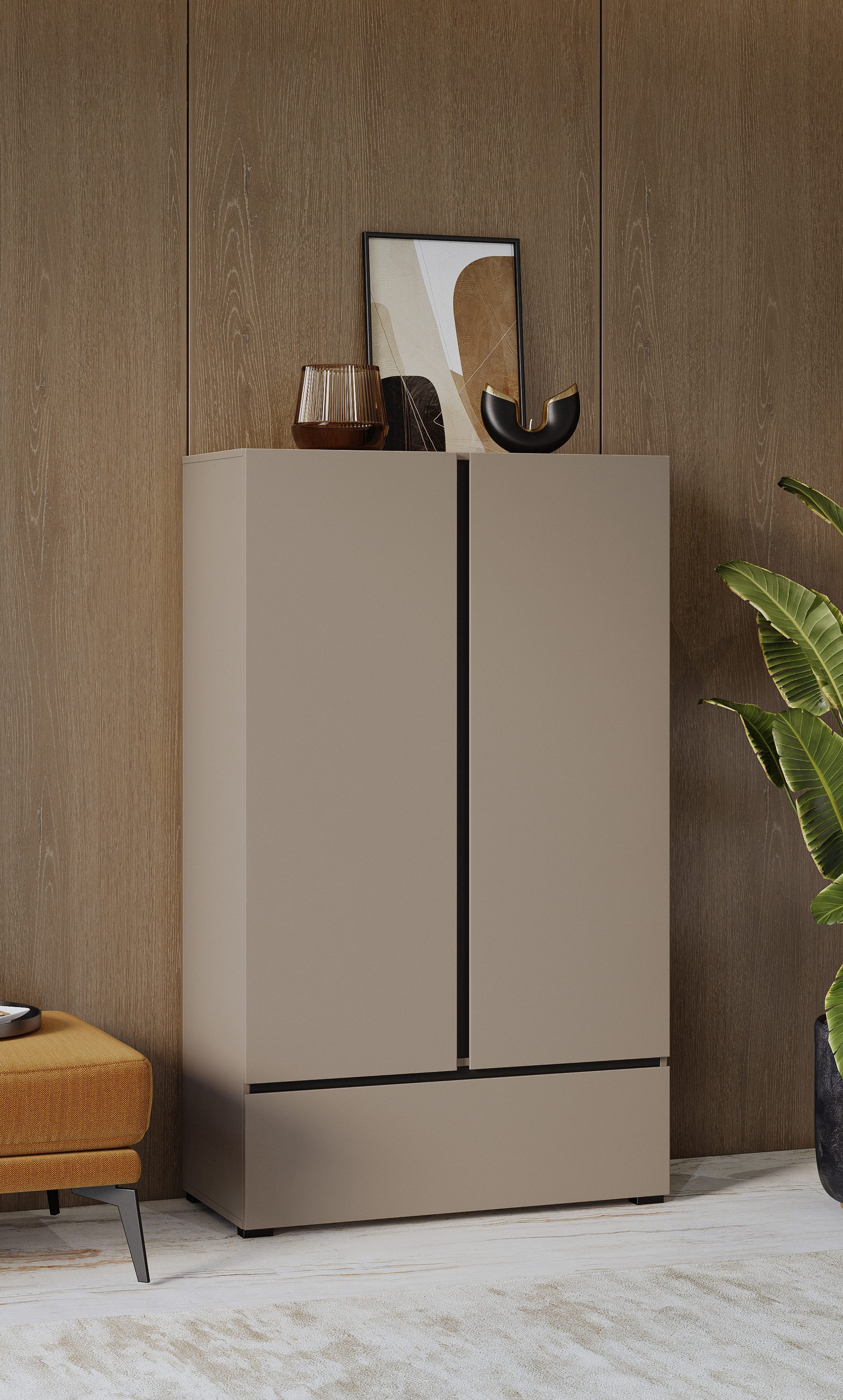INOSIGN Waskast Cross, moderne greeploze kledingkast Multifunctionele kast, draaideurkast met 1 lade, 3 kleuren beschikbaar