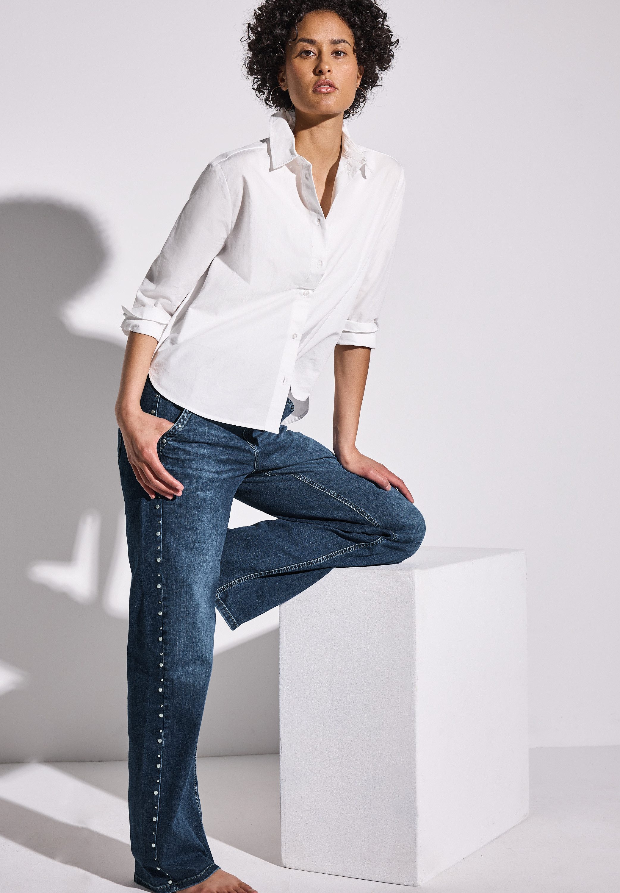 STREET ONE High-waist jeans met studs