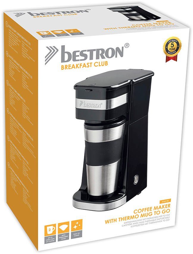 bestron Filterkoffieapparaat ACM112Z, Camping koffiezetapparaat, permanentfilter, voor 2 grote koppen, zwart