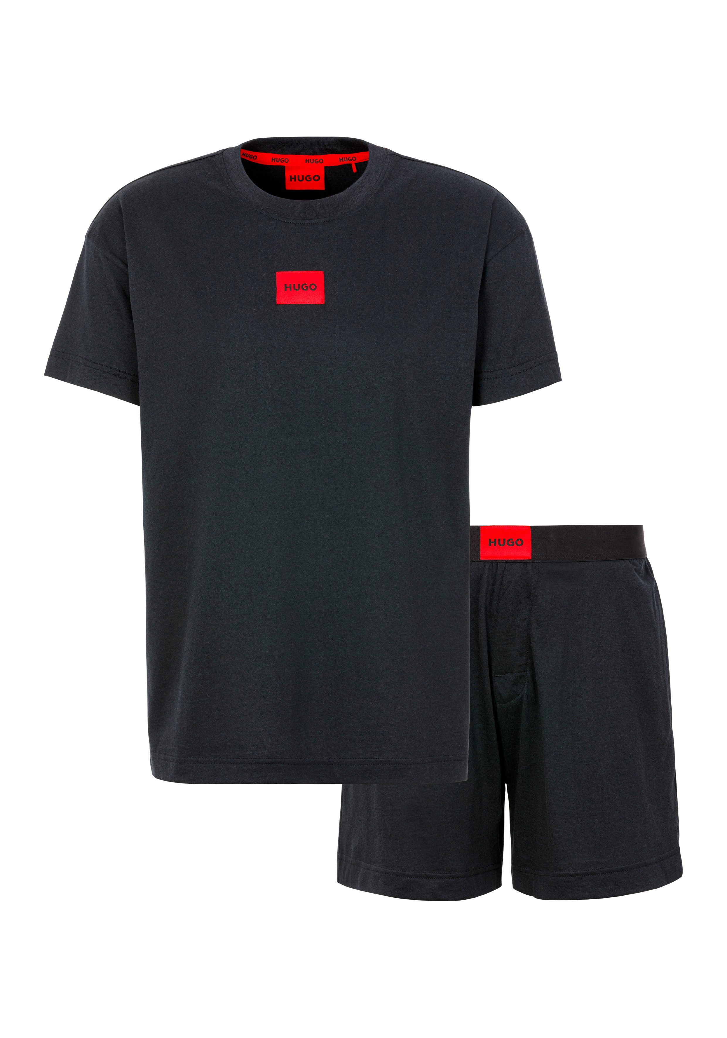 HUGO underwear Pyjama GALAXY_SHORT SET met contrasterende logo-badge (set, 2-delig)