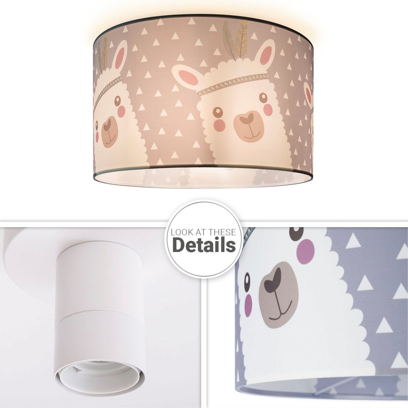 Paco Home Plafondlamp Ela 214 Kinderlamp plafondlamp LED kinderkamer lamp lama-motief, E27