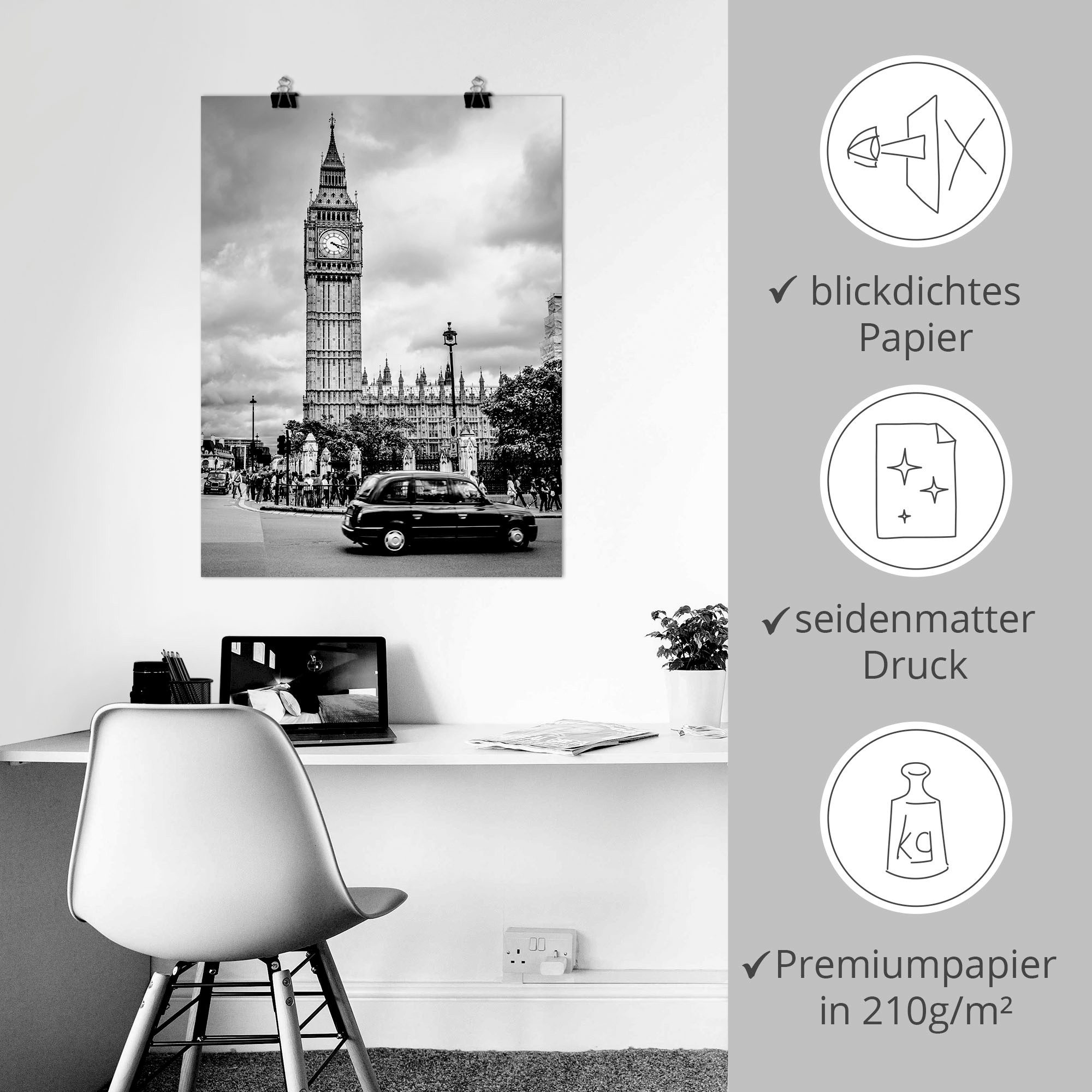 Artland Artprint Londen Taxi en Big Ben als artprint op linnen, poster in verschillende formaten maten