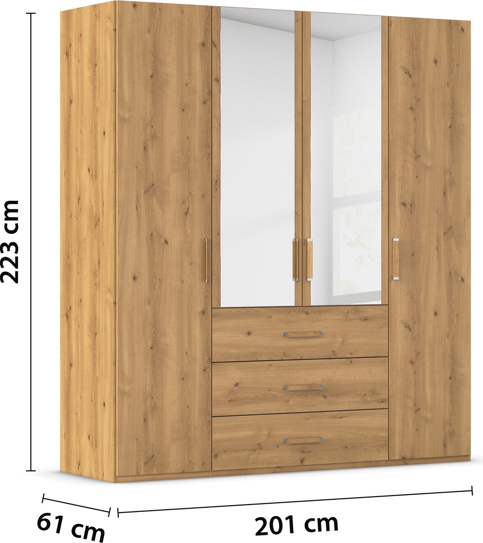 rauch Draaideurkast Kledingkast Kast Garderobe Slaapkamerkast EVELYN in elegante stijl met lades 3 breedtes en 2 hoogtes made in germany