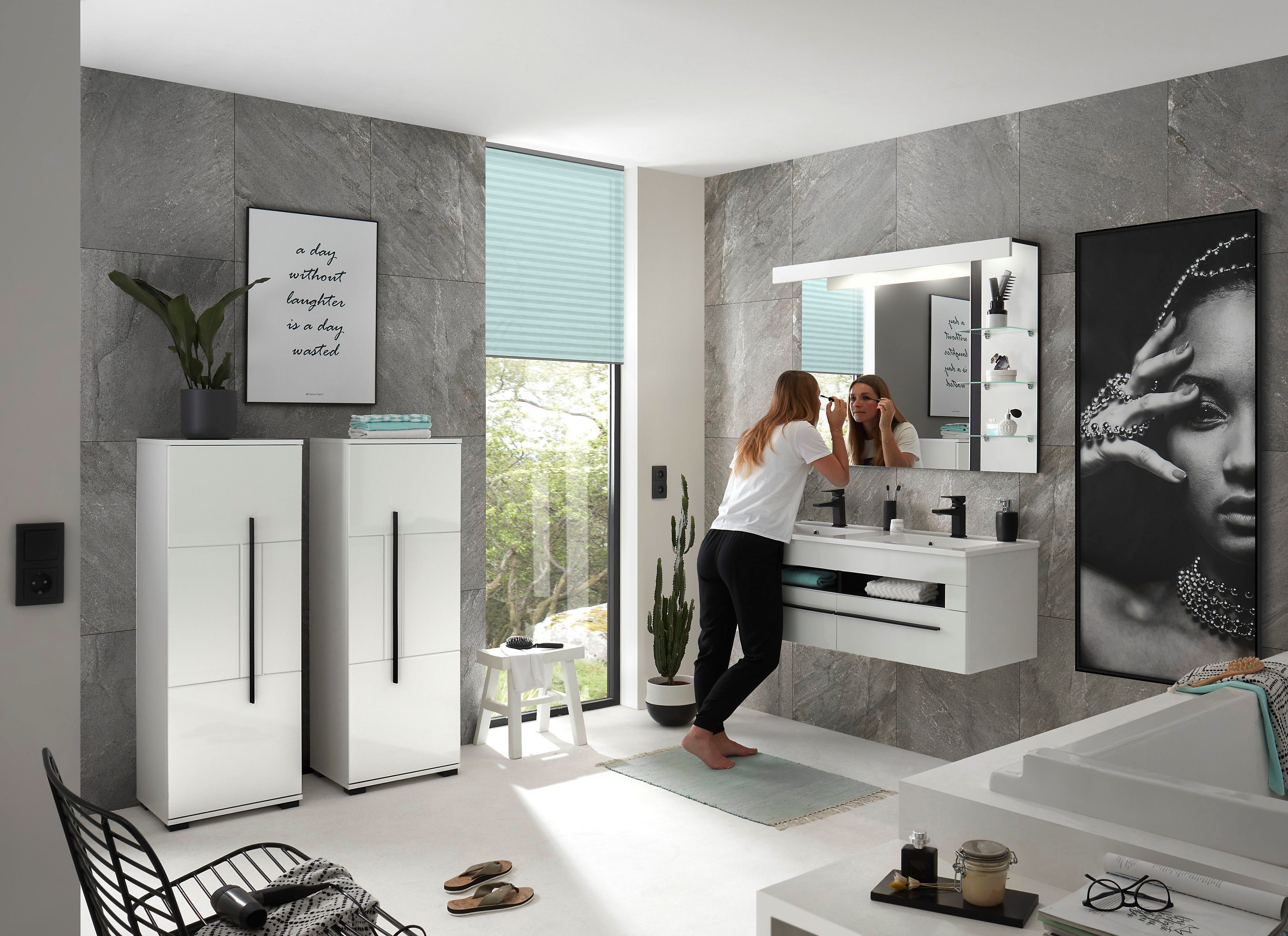 INOSIGN Halfhoge kast Cantara, Badschrank in Hochglanz Weiß, Schrank im modernen Design