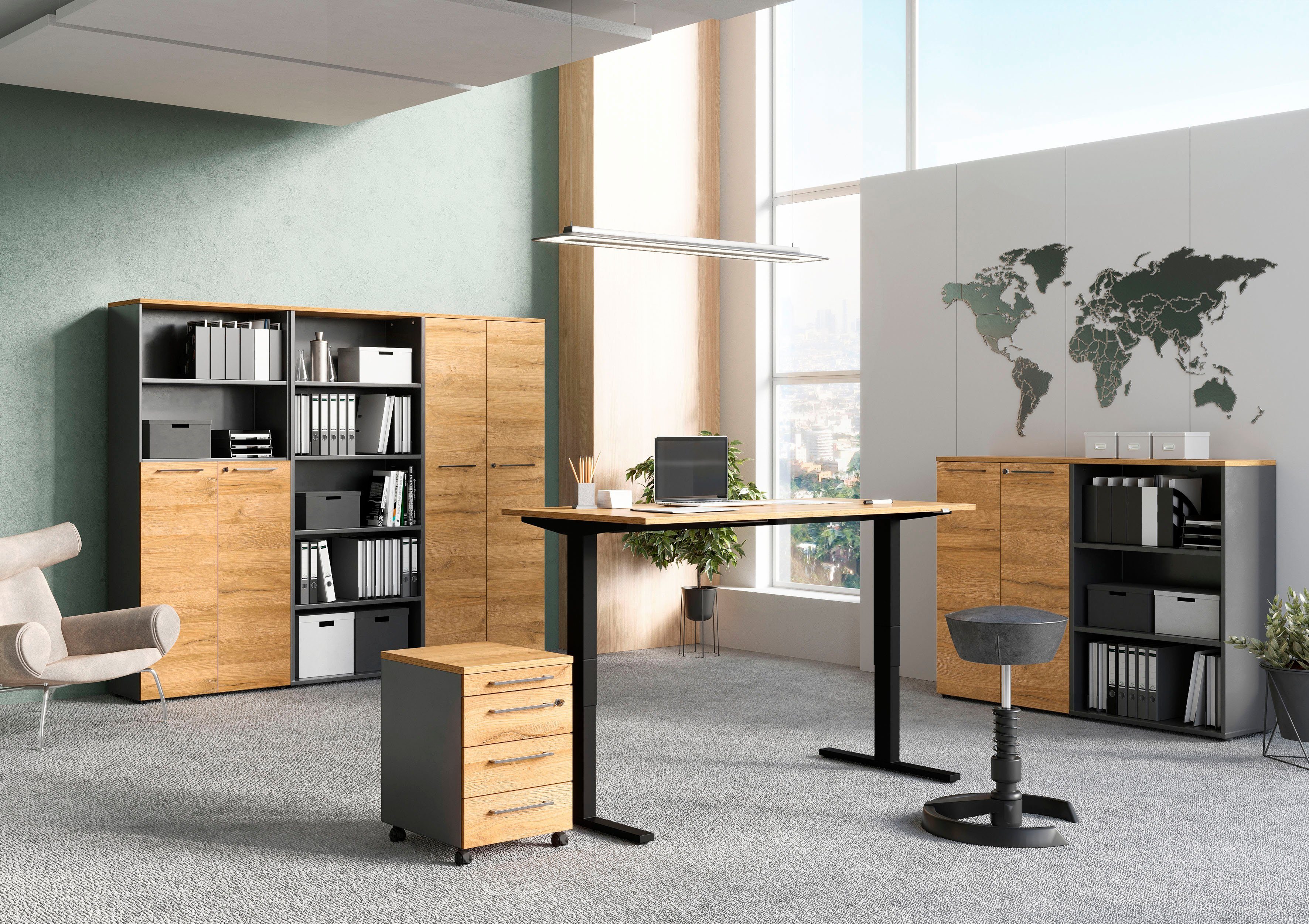GERMANIA Archiefkast GW-Agenda, multifunctionele kast, afsluitbaar optioneel met 2 open vakken, afmetingen 80x197 cm, made in germany