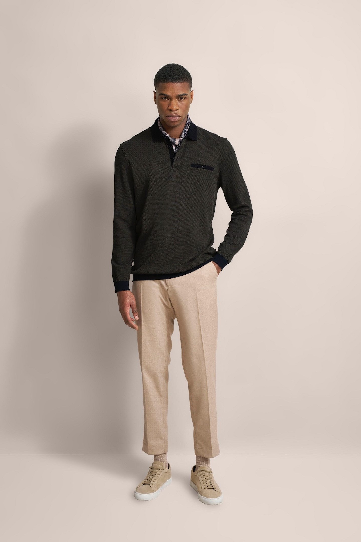 Bugatti Poloshirt met lange mouwen met structuurkraag